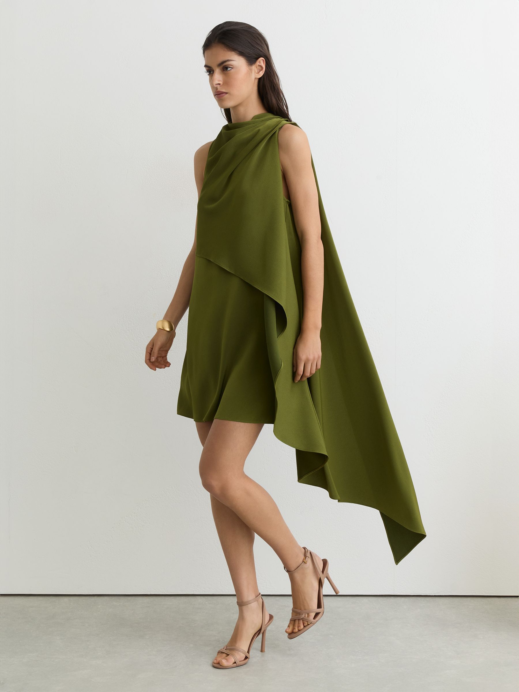 Drape-Detail Layered Mini Dress in Olive Green - image 5