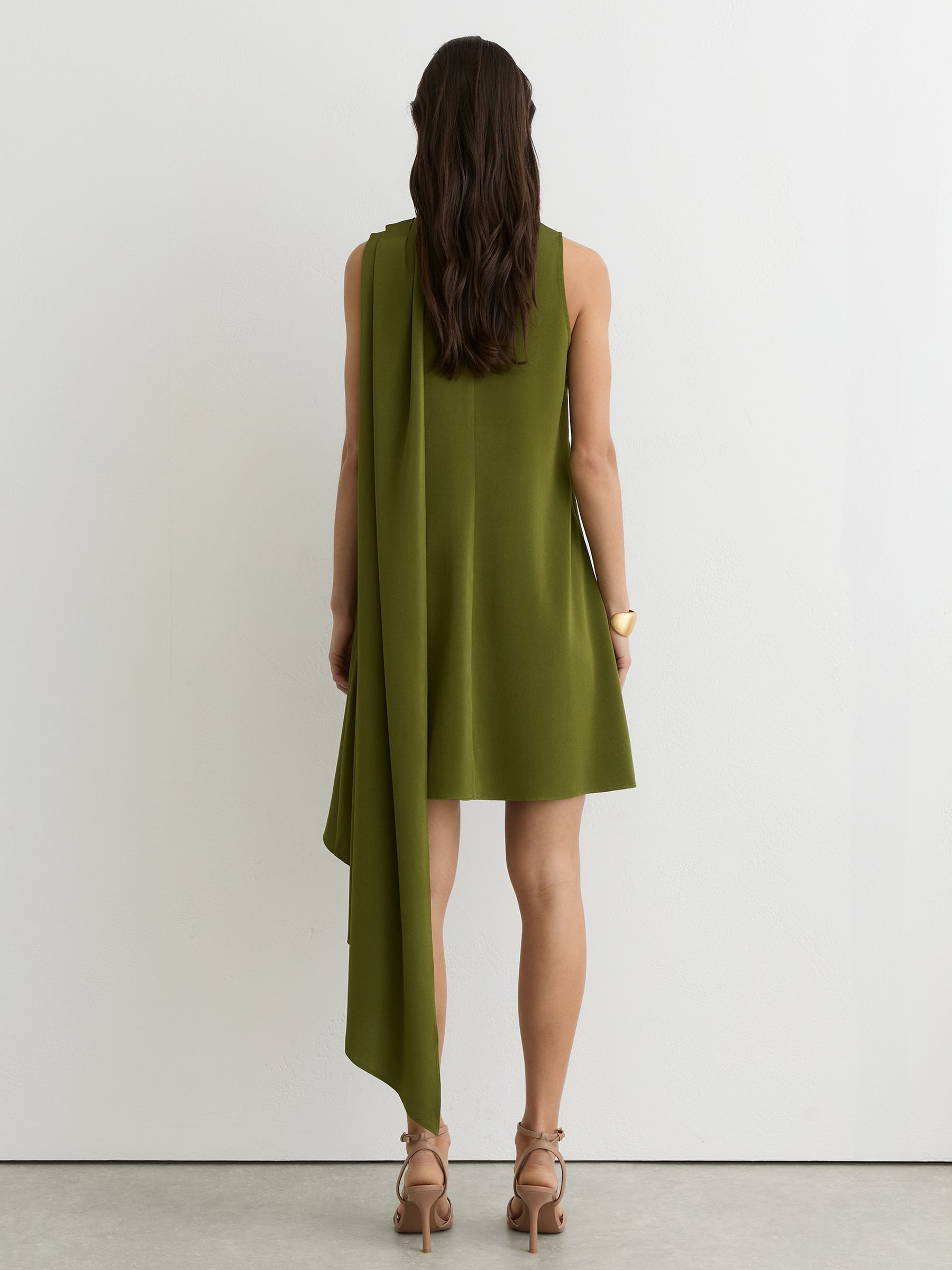 Drape-Detail Layered Mini Dress in Olive Green - image 3