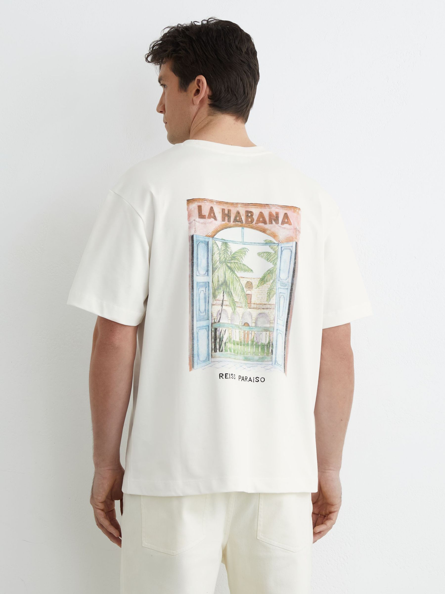 Cotton Palm-Print Relaxed-Fit T-Shirt in White - Image 1 of 7