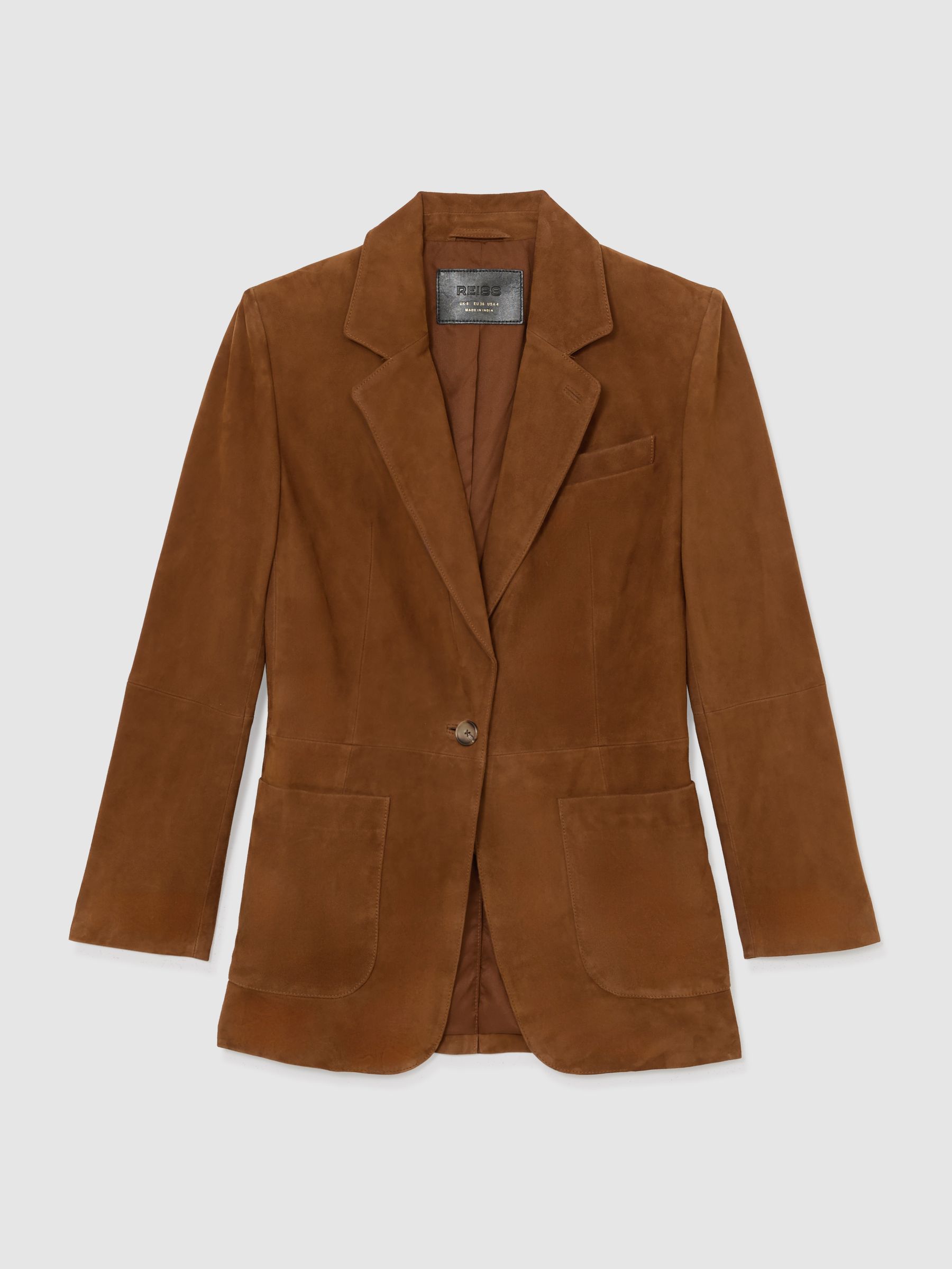 Suede Single-Breasted Relaxed-Fit Blazer in Tan Brown - image 1