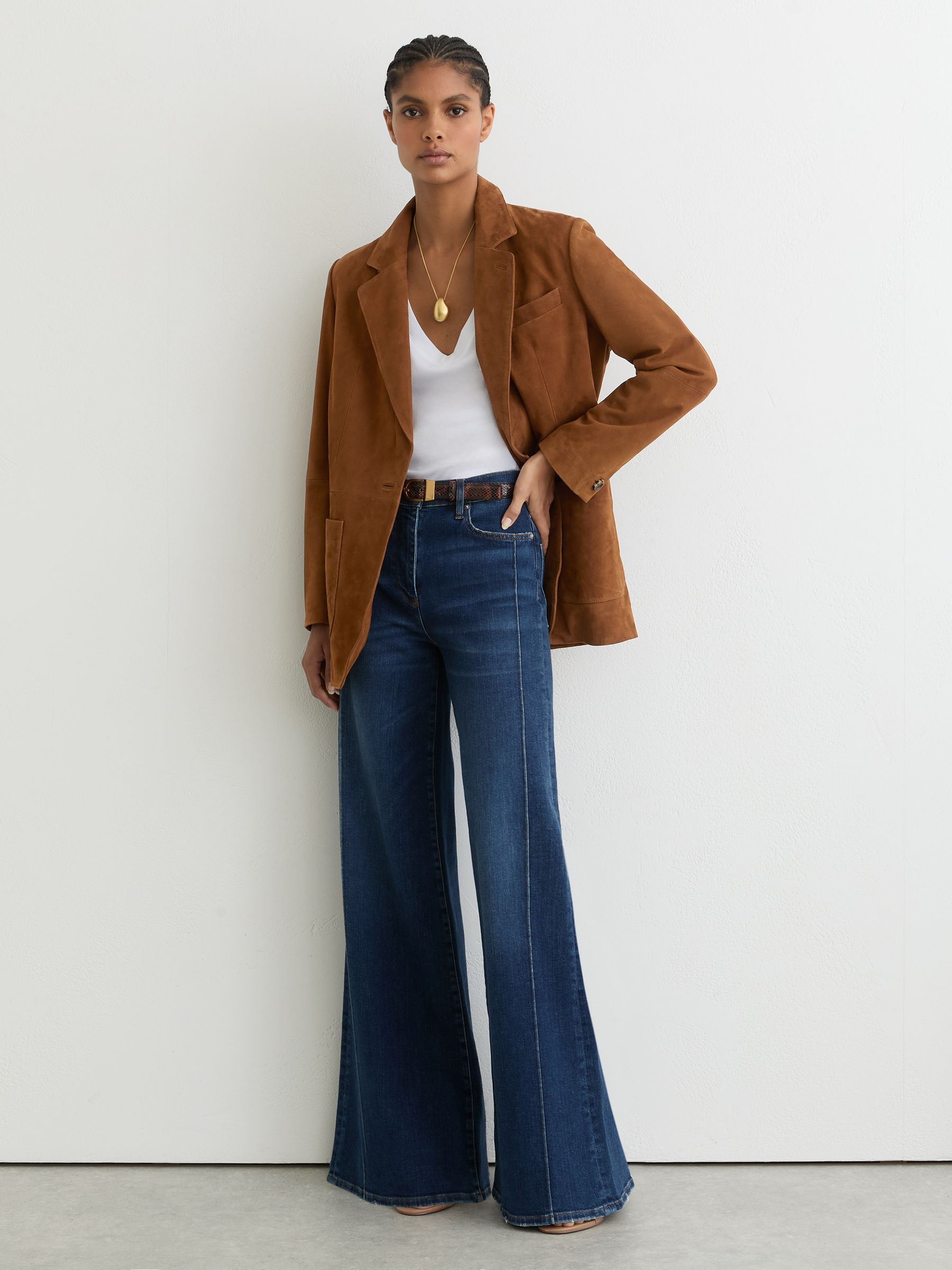 Suede Single-Breasted Relaxed-Fit Blazer in Tan Brown - image 3
