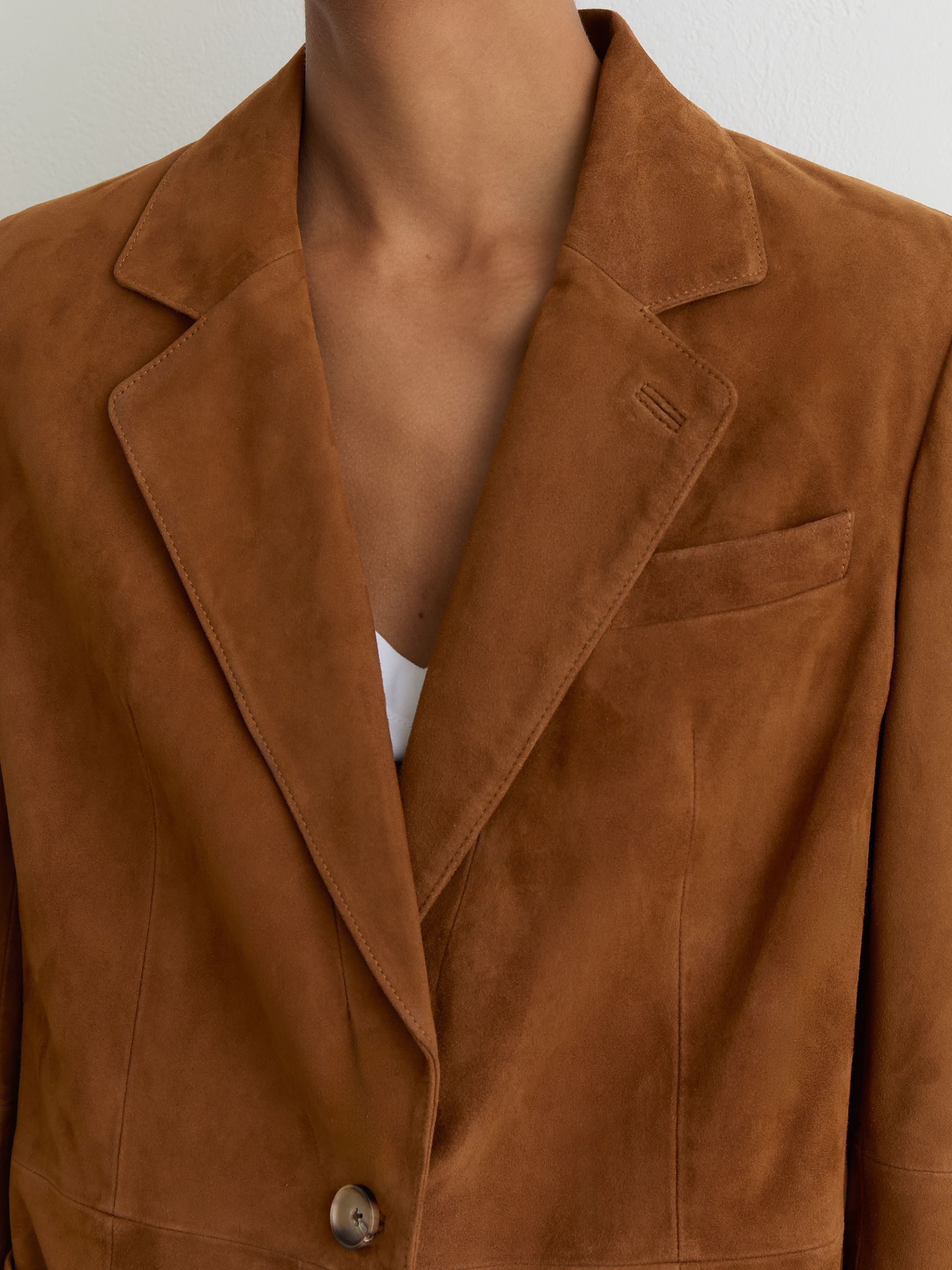 Suede Single-Breasted Relaxed-Fit Blazer in Tan Brown - Image 4 of 6