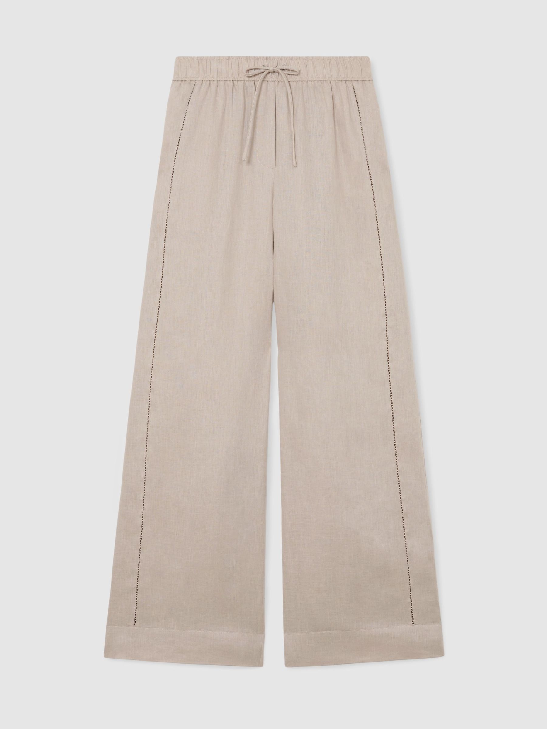 Petite Linen Ladder-Embroidery Wide-Leg Trousers in Neutral - image 1