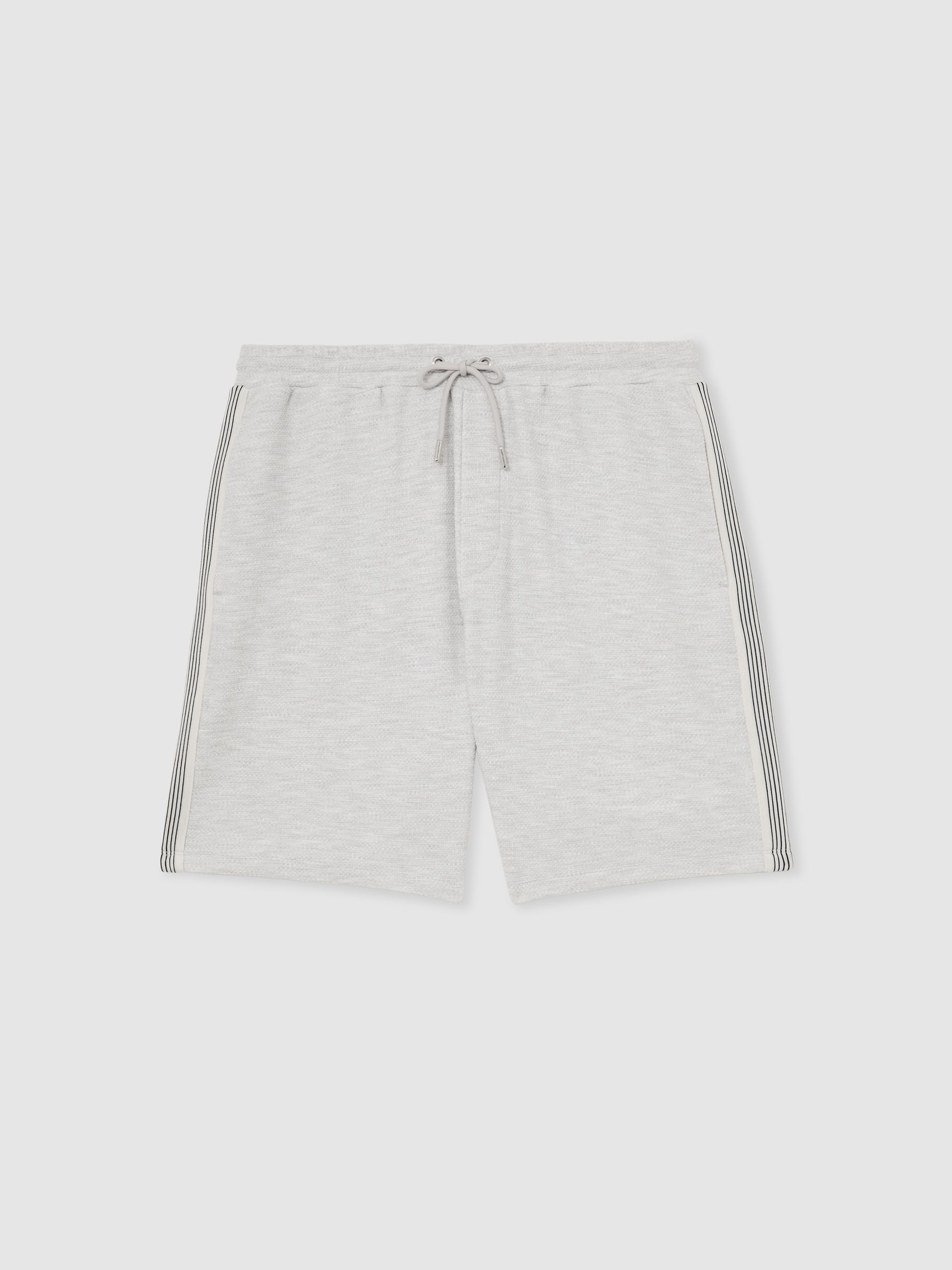 Textured Side-Stripe Drawstring Shorts in Grey Melange - Image 2 of 6 Textured Side-Stripe Drawstring Shorts in Grey Melange - Image 2 of 6