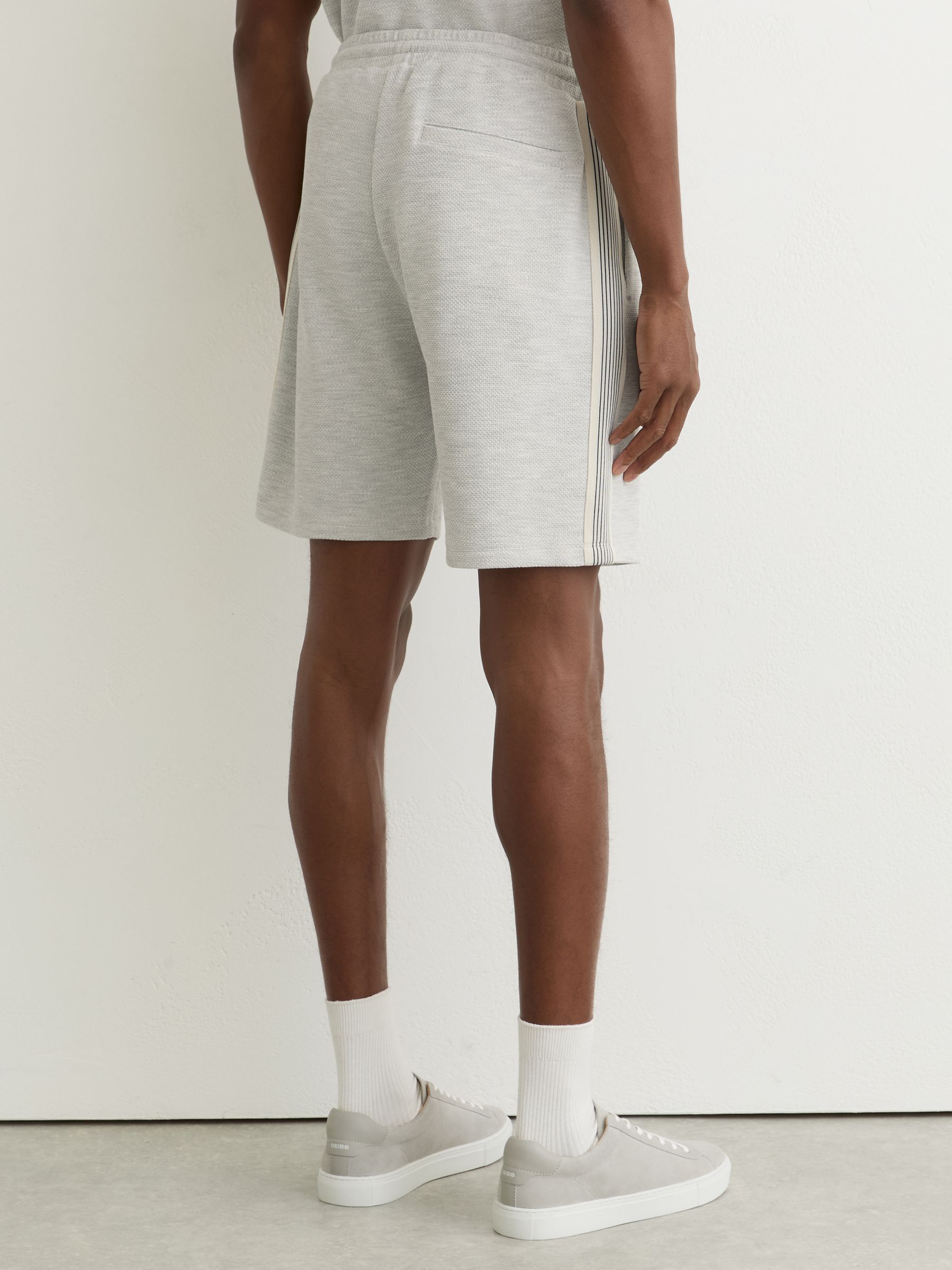 Textured Side-Stripe Drawstring Shorts in Grey Melange - Image 5 of 6