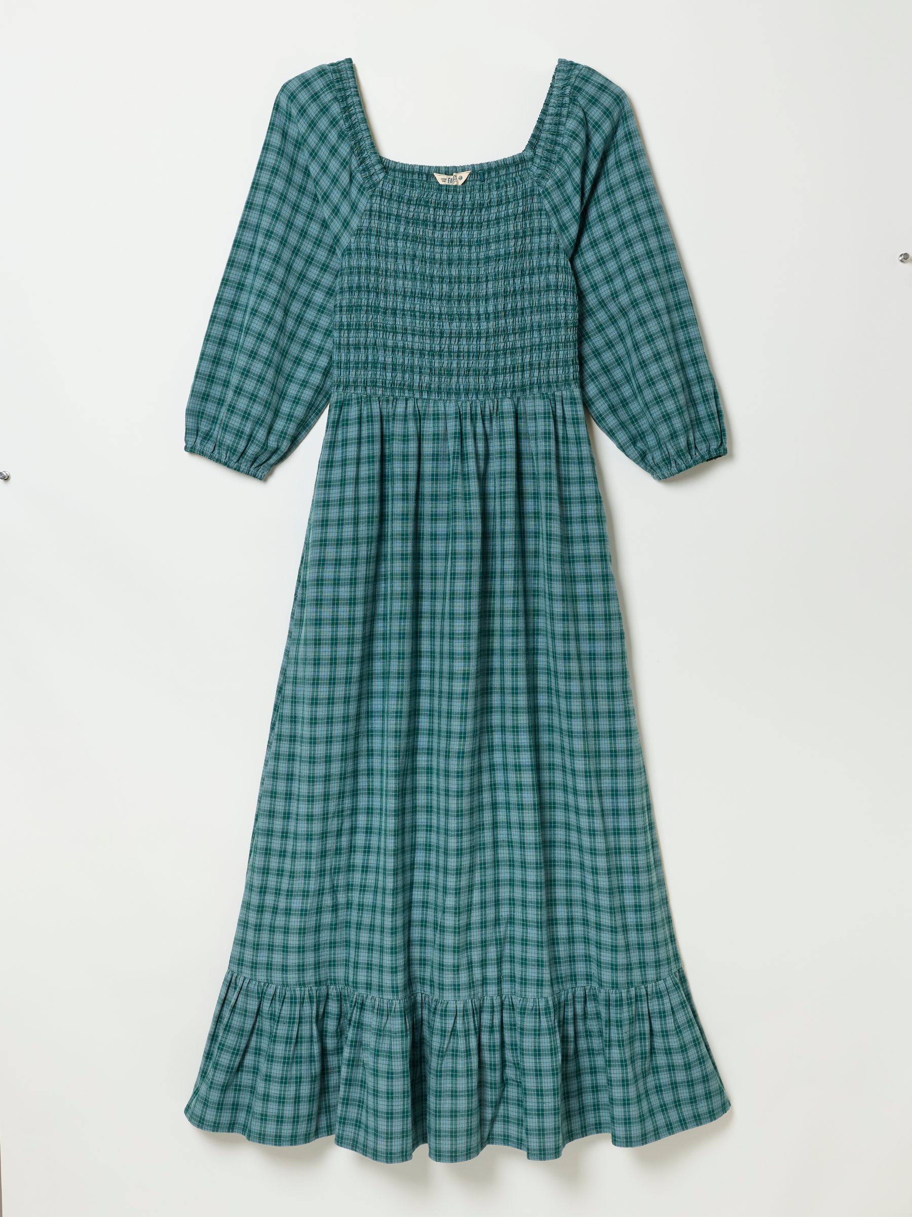 Adele Teal Blue Check Petite Midi Dress - Image 1 of 1 Adele Teal Blue Check Petite Midi Dress - Image 1 of 1