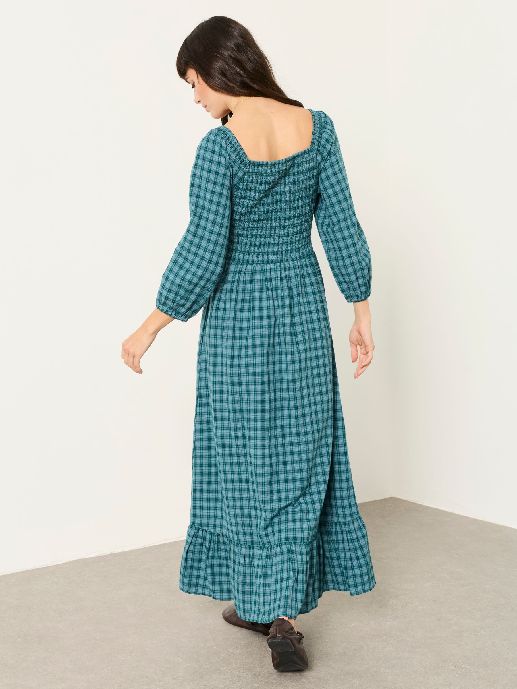 Adele Teal Blue Check Petite Midi Dress - Image 2 of 5