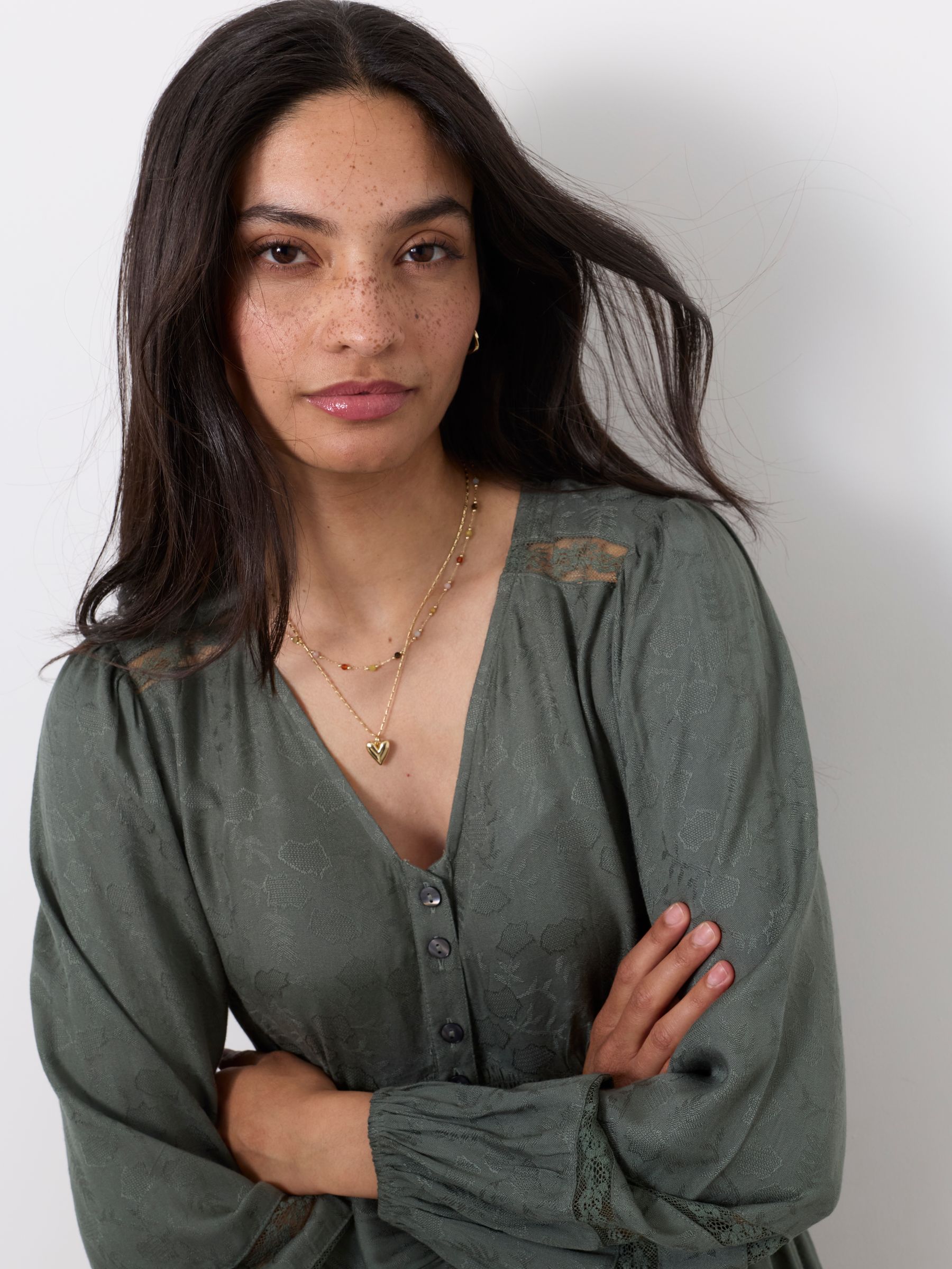 Eden Olive Green Petite Jacquard Mini Dress - Image 3 of 5