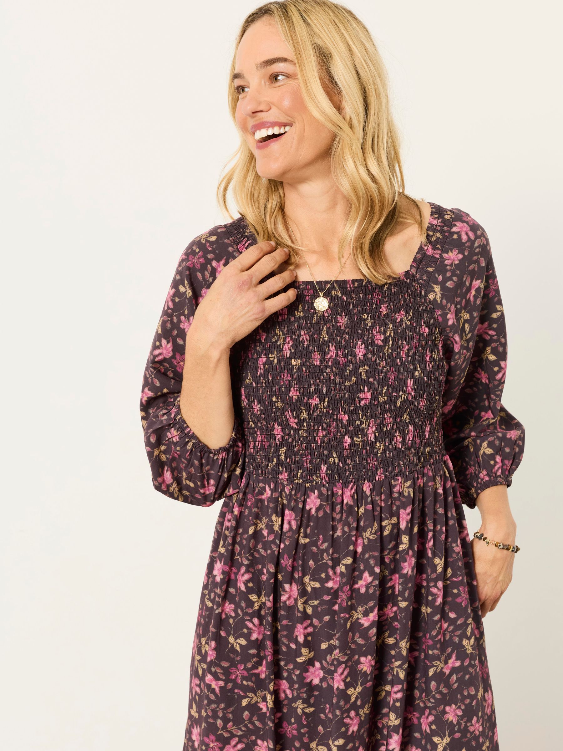 Adele Brown Winter Floral Petite Midi Dress - Image 4 of 5