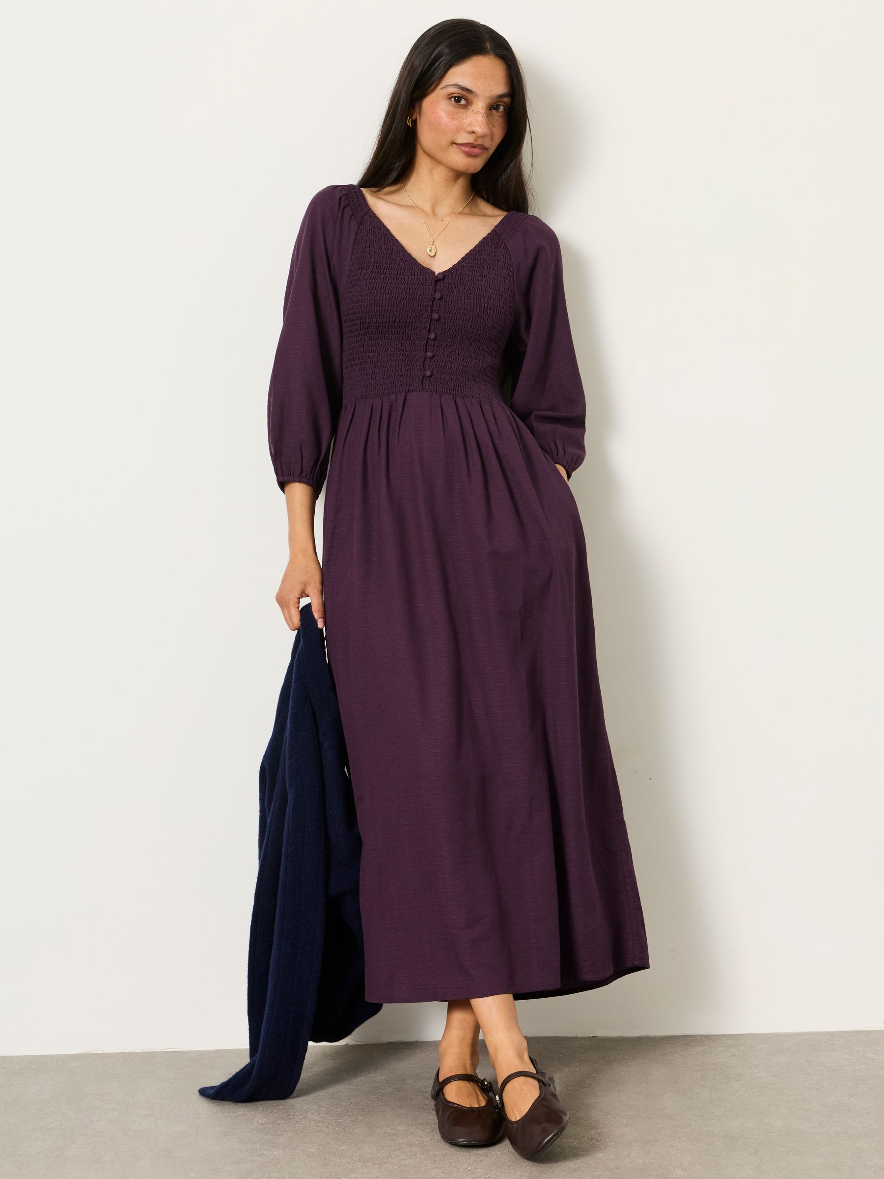 Adele Dark Purple Petite Midi Dress - Image 1 of 6