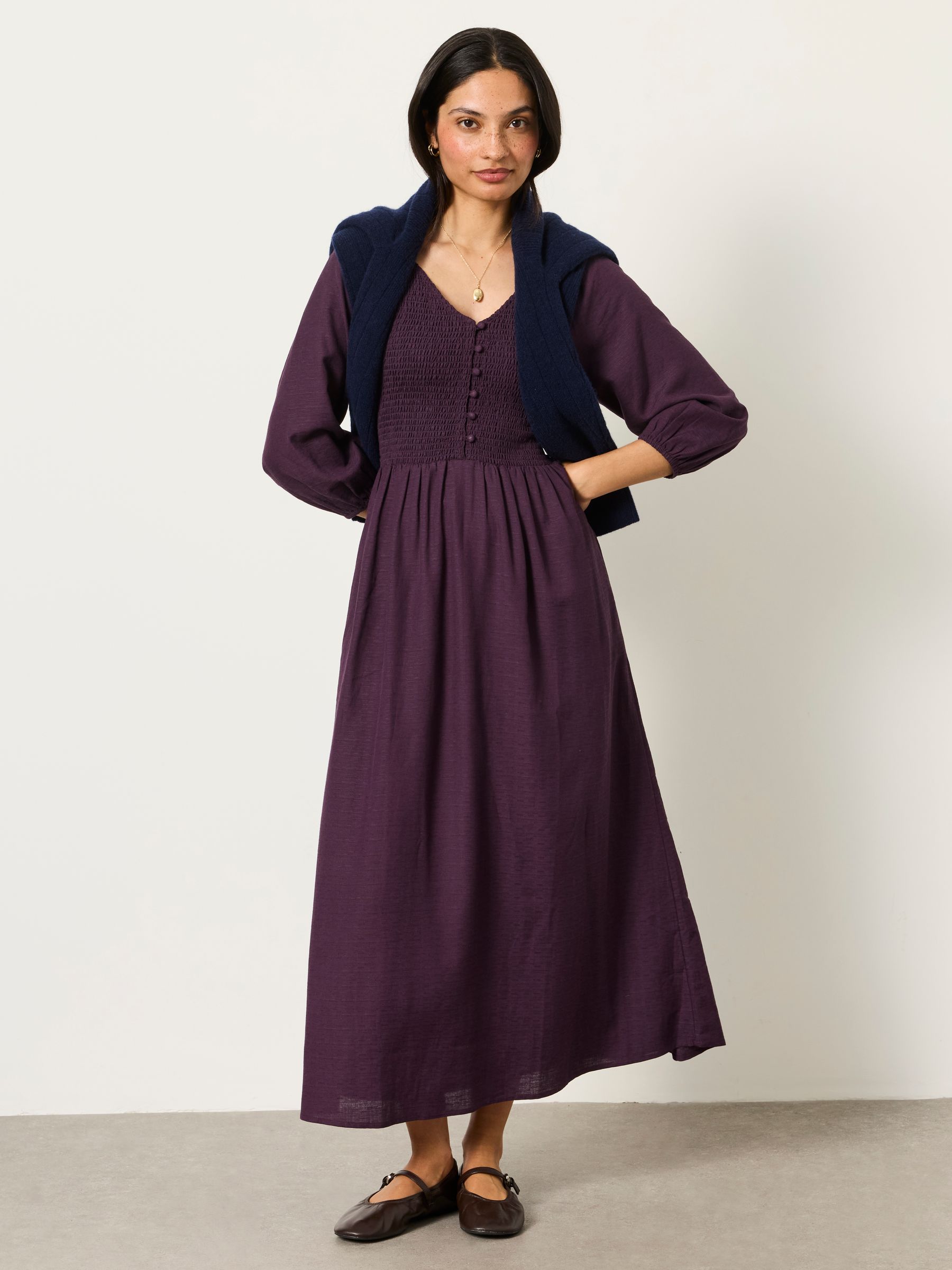 Adele Dark Purple Petite Midi Dress - Image 3 of 6