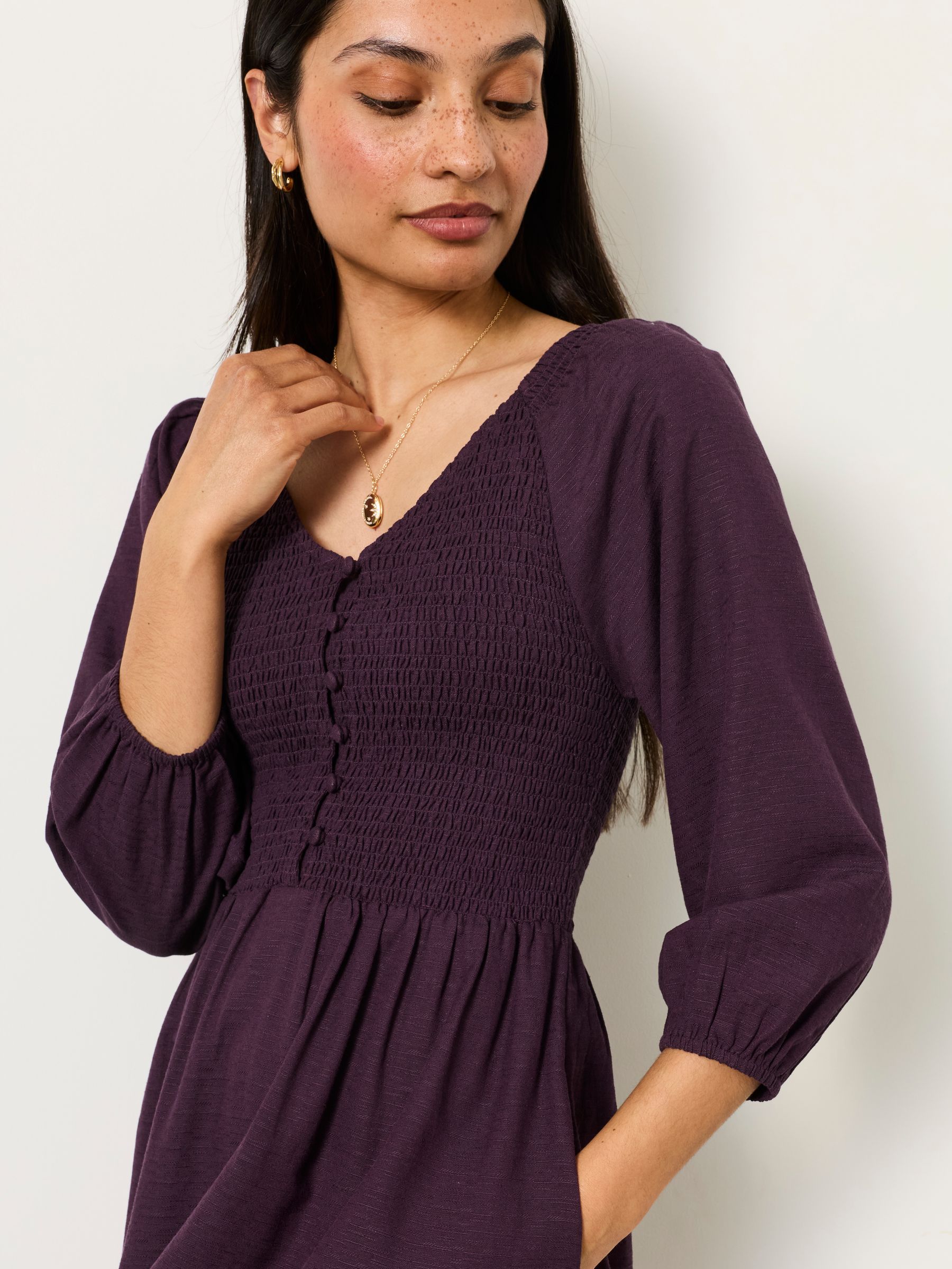 Adele Dark Purple Petite Midi Dress - Image 4 of 6