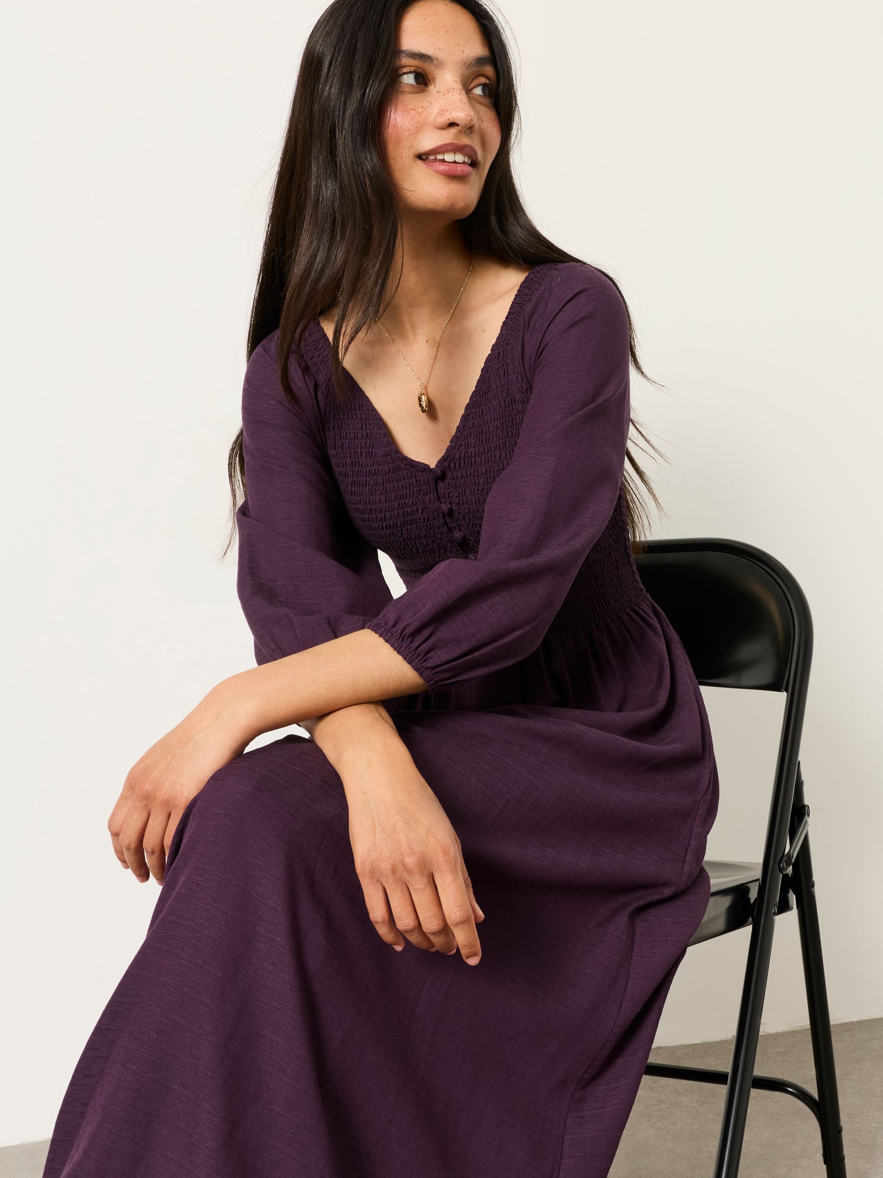 Adele Dark Purple Petite Midi Dress - Image 5 of 6