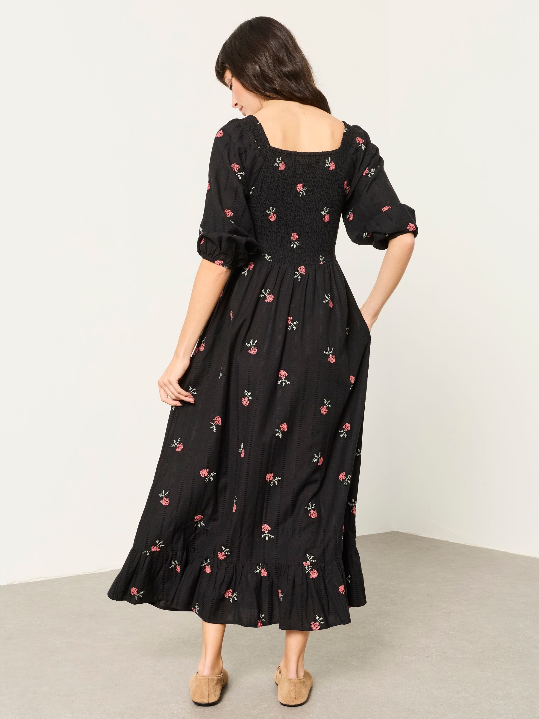Adele Black Petite Embroidered Midi Dress - Image 2 of 5