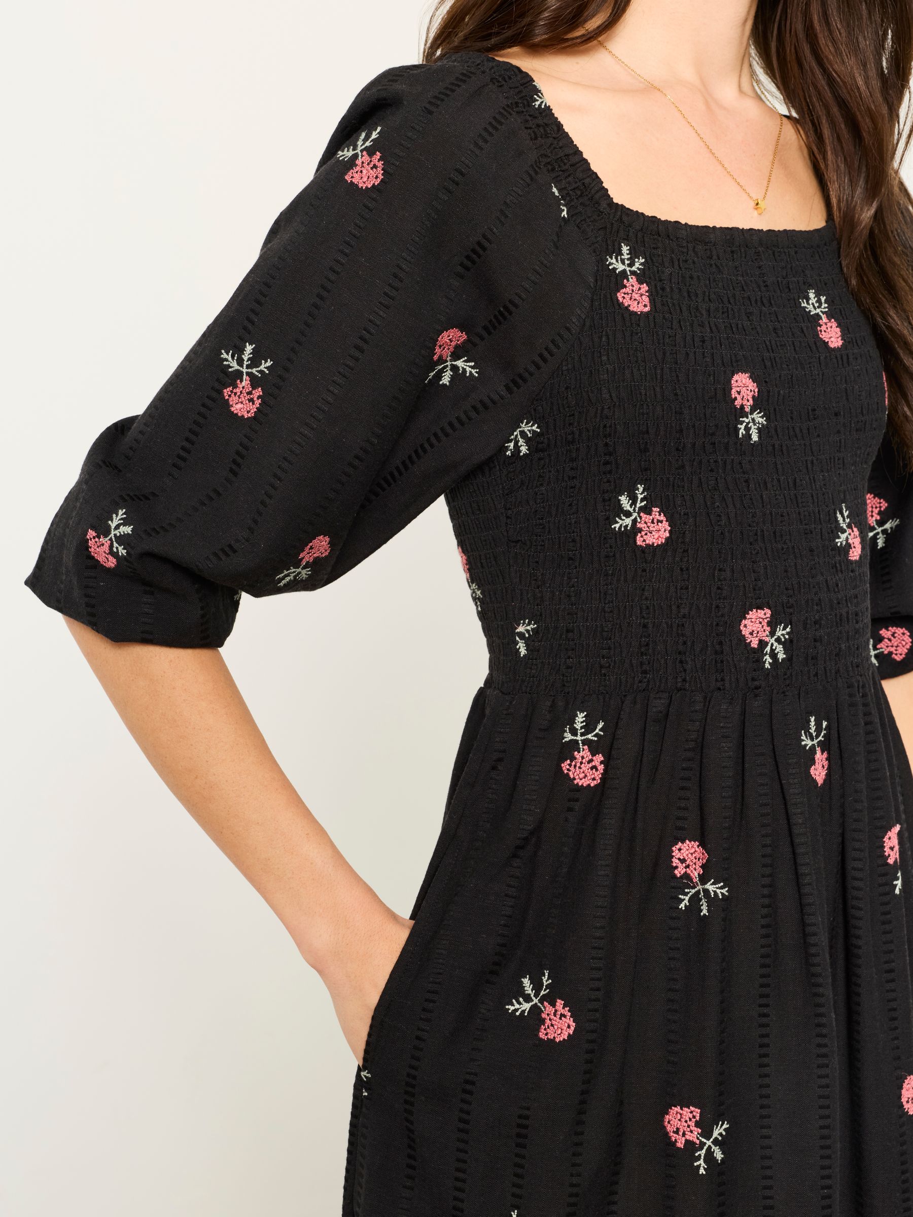 Adele Black Petite Embroidered Midi Dress - Image 4 of 5