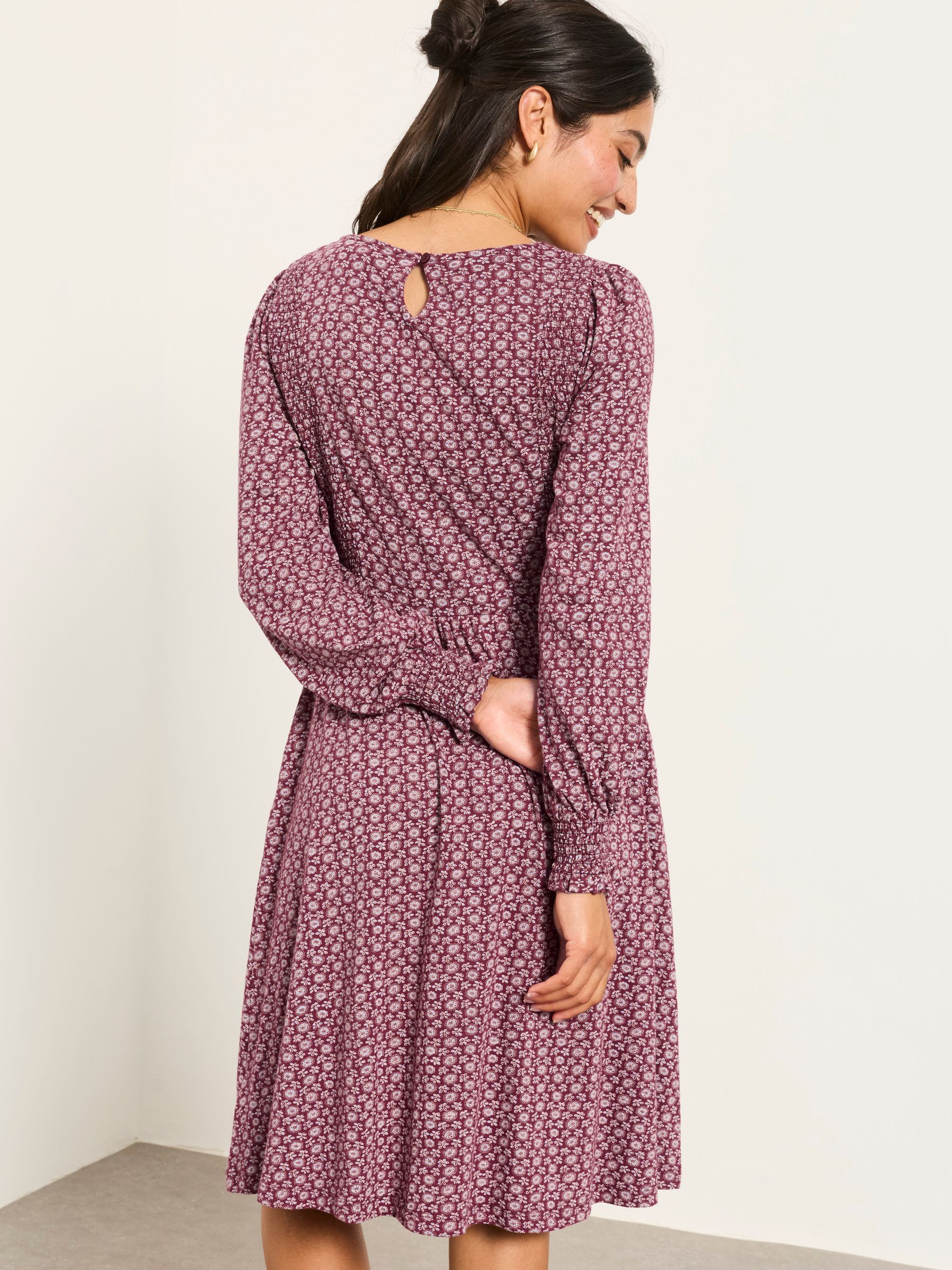 Sophie Burgundy Red Folk Floral Petite Jersey Dress - Image 2 of 6