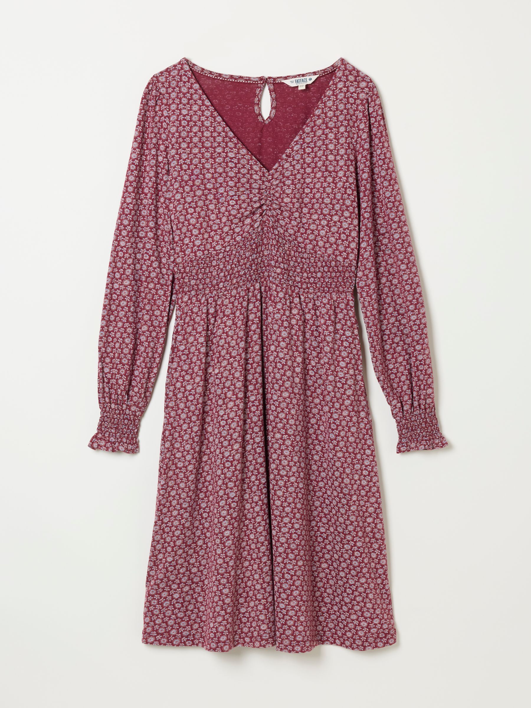 Sophie Burgundy Red Folk Floral Petite Jersey Dress - Image 6 of 6