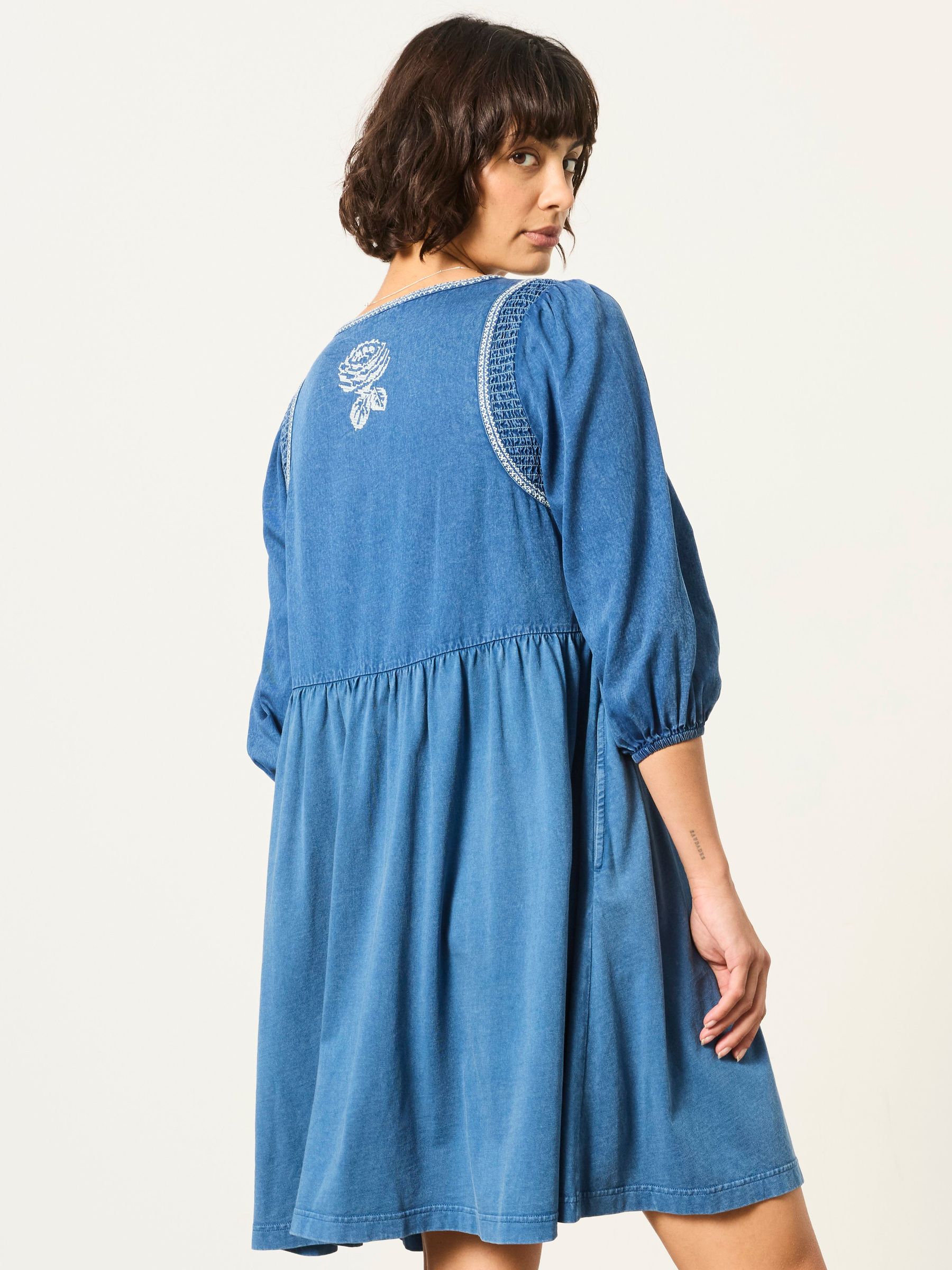 Cassie Blue Petite Western Embroidered Yoke Mini Dress - Image 2 of 7 Cassie Blue Petite Western Embroidered Yoke Mini Dress - Image 2 of 7