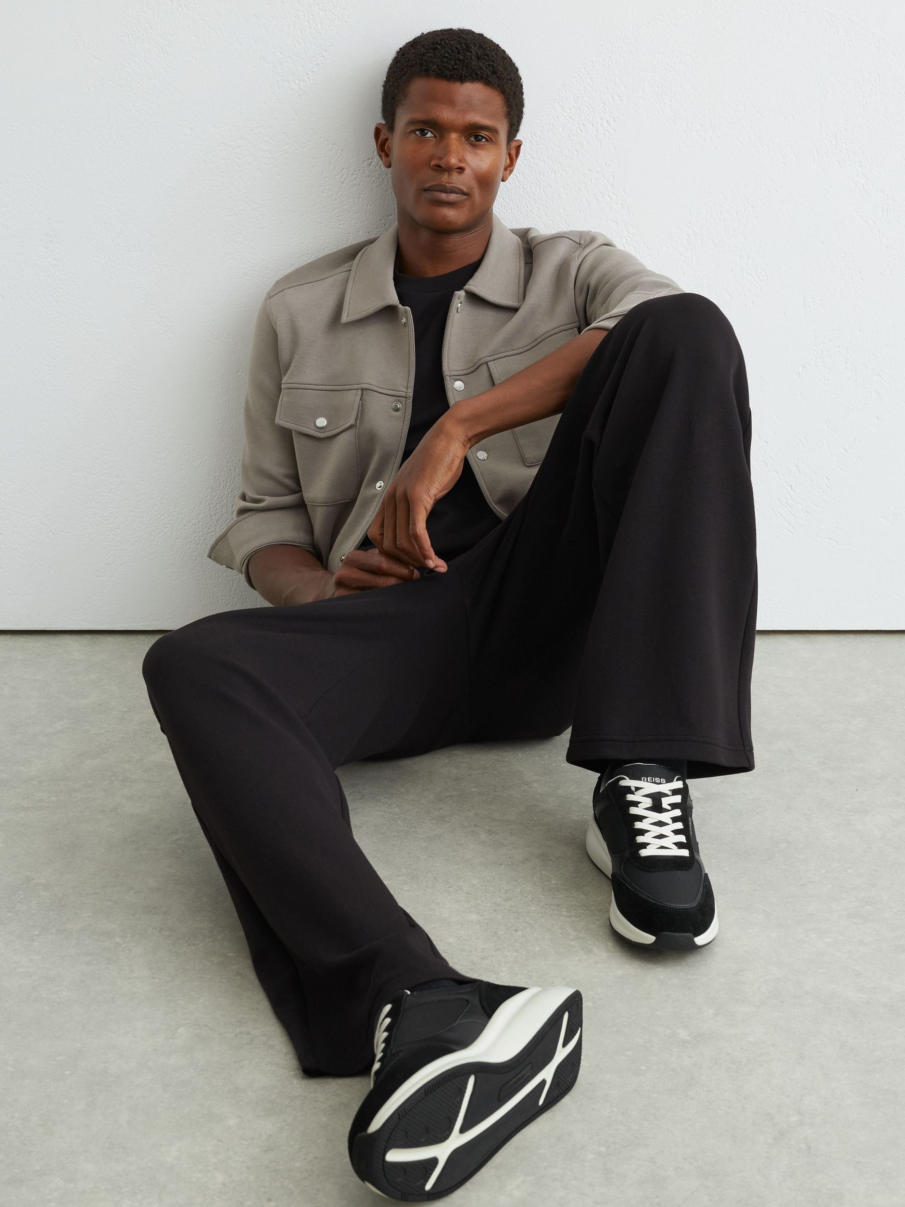 Suede-Trim Runner Trainers in Black/White - Image 1 of 5