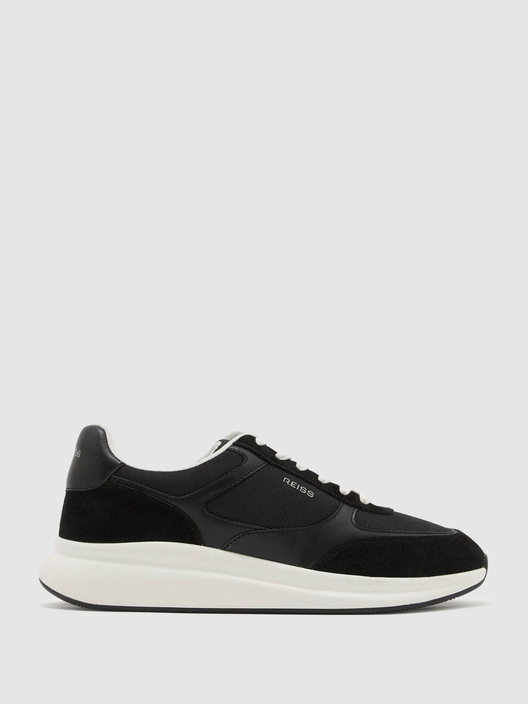 Suede-Trim Runner Trainers in Black/White - Image 2 of 5
