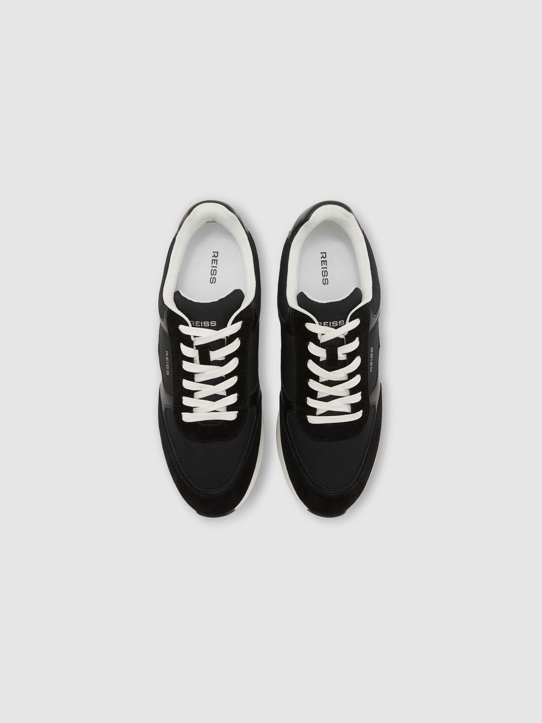 Suede-Trim Runner Trainers in Black/White - Image 3 of 5