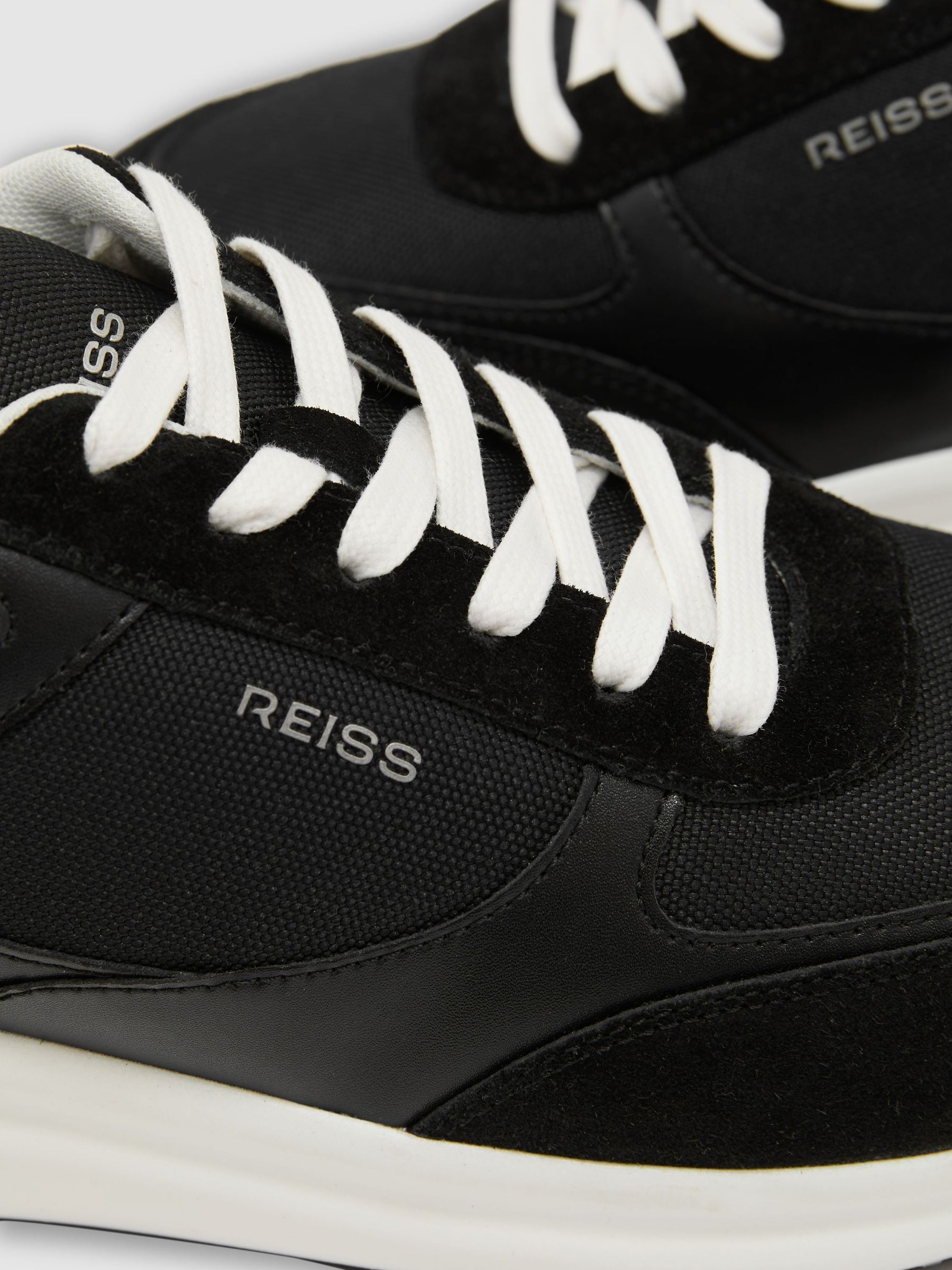 Suede-Trim Runner Trainers in Black/White - Image 5 of 5