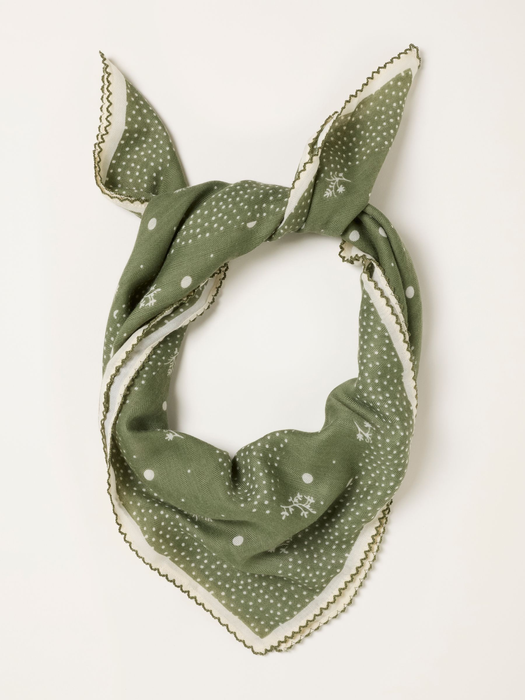 Green Floral Spot Printed Square Scarf - Image 1 of 3 Green Floral Spot Printed Square Scarf - Image 1 of 3