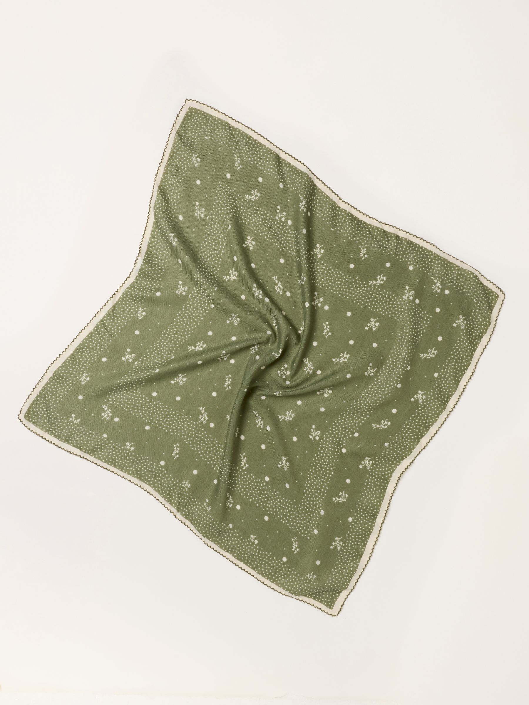 Green Floral Spot Printed Square Scarf - Image 2 of 3 Green Floral Spot Printed Square Scarf - Image 2 of 3