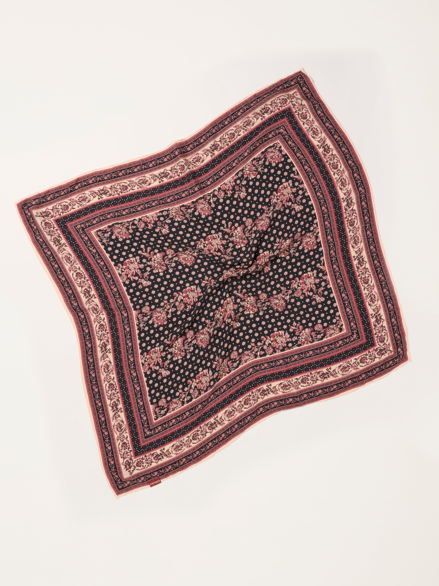 Black Linear Floral Printed Square Scarf - Image 2 of 3