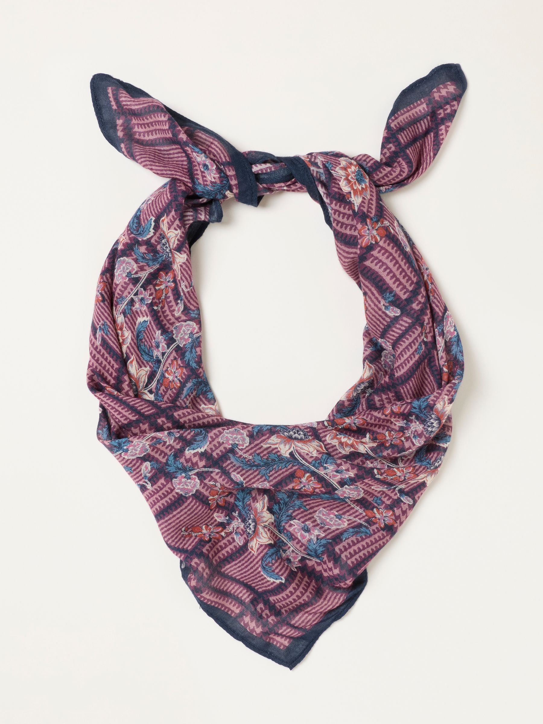 Pink Check Floral Printed Square Scarf - Image 1 of 3 Pink Check Floral Printed Square Scarf - Image 1 of 3