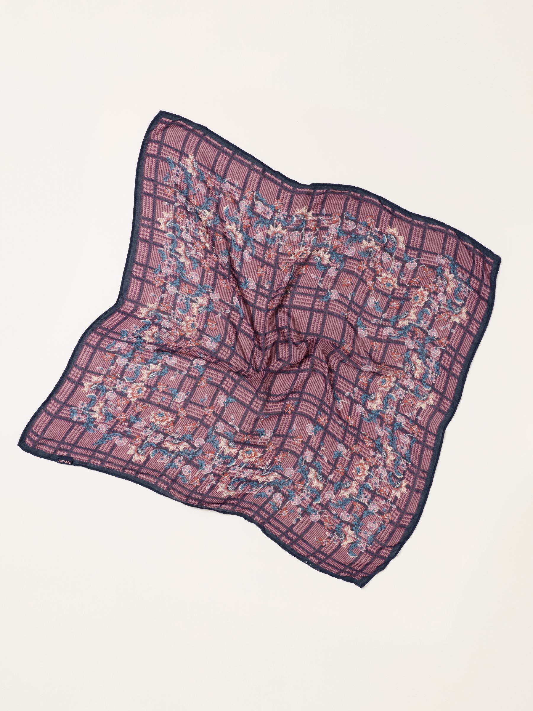 Pink Check Floral Printed Square Scarf - Image 2 of 3 Pink Check Floral Printed Square Scarf - Image 2 of 3