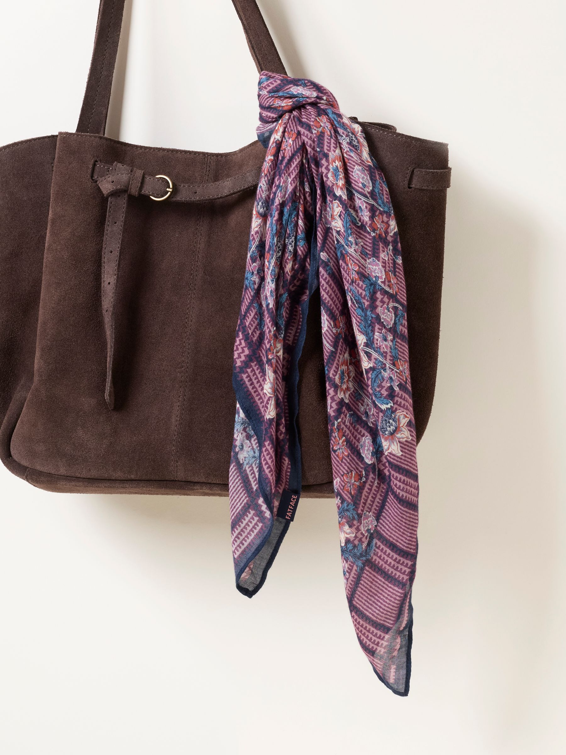 Pink Check Floral Printed Square Scarf - Image 3 of 3 Pink Check Floral Printed Square Scarf - Image 3 of 3