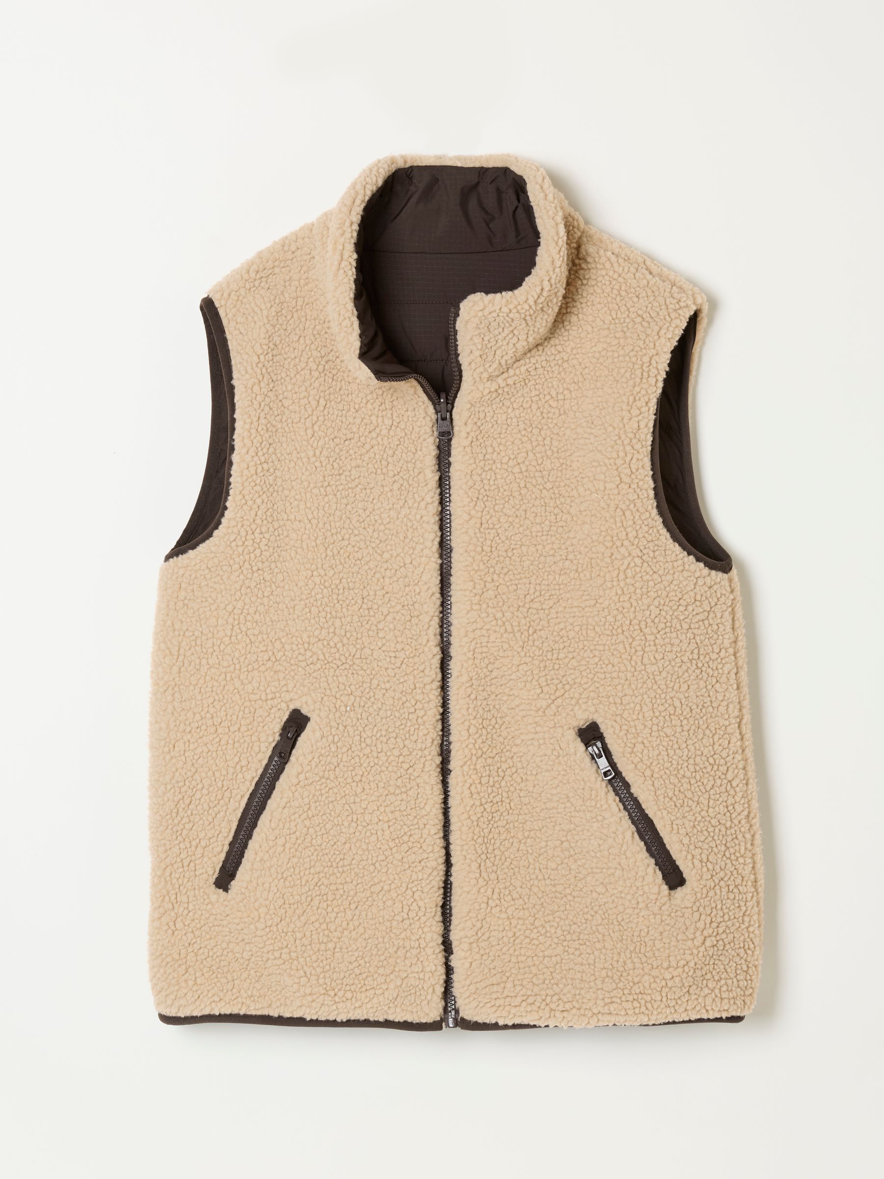 Luna Reversible Chocolate Brown Petite Padded Borg Fleece Gilet - Image 7 of 7