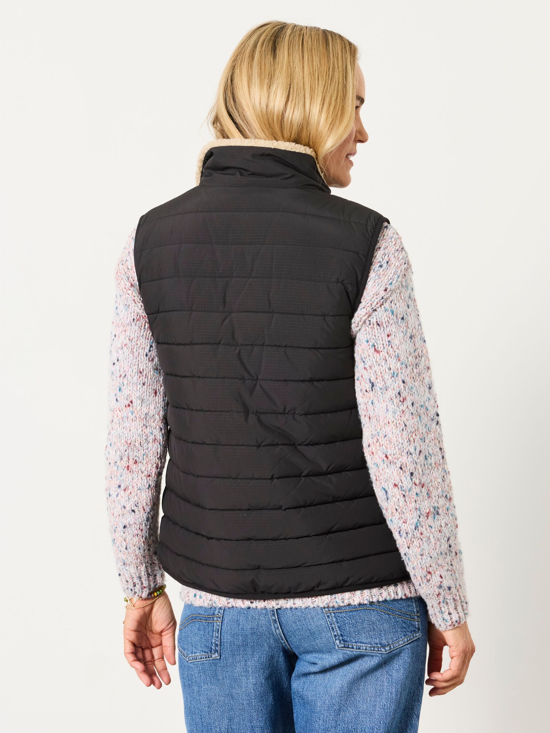 Luna Reversible Black Petite Padded Borg Fleece Gilet - Image 2 of 8 Luna Reversible Black Petite Padded Borg Fleece Gilet - Image 2 of 8