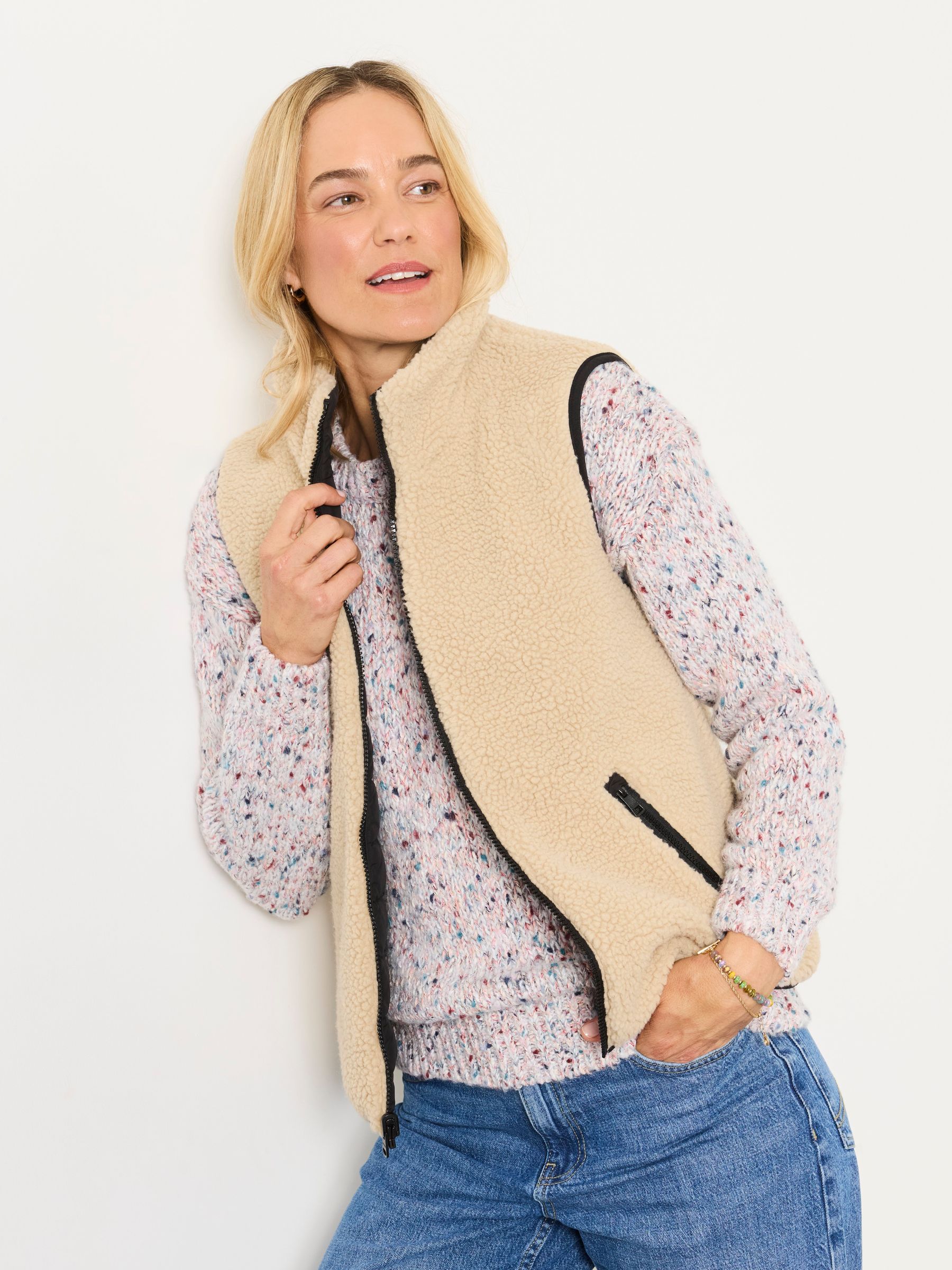 Luna Reversible Black Petite Padded Borg Fleece Gilet - Image 5 of 8