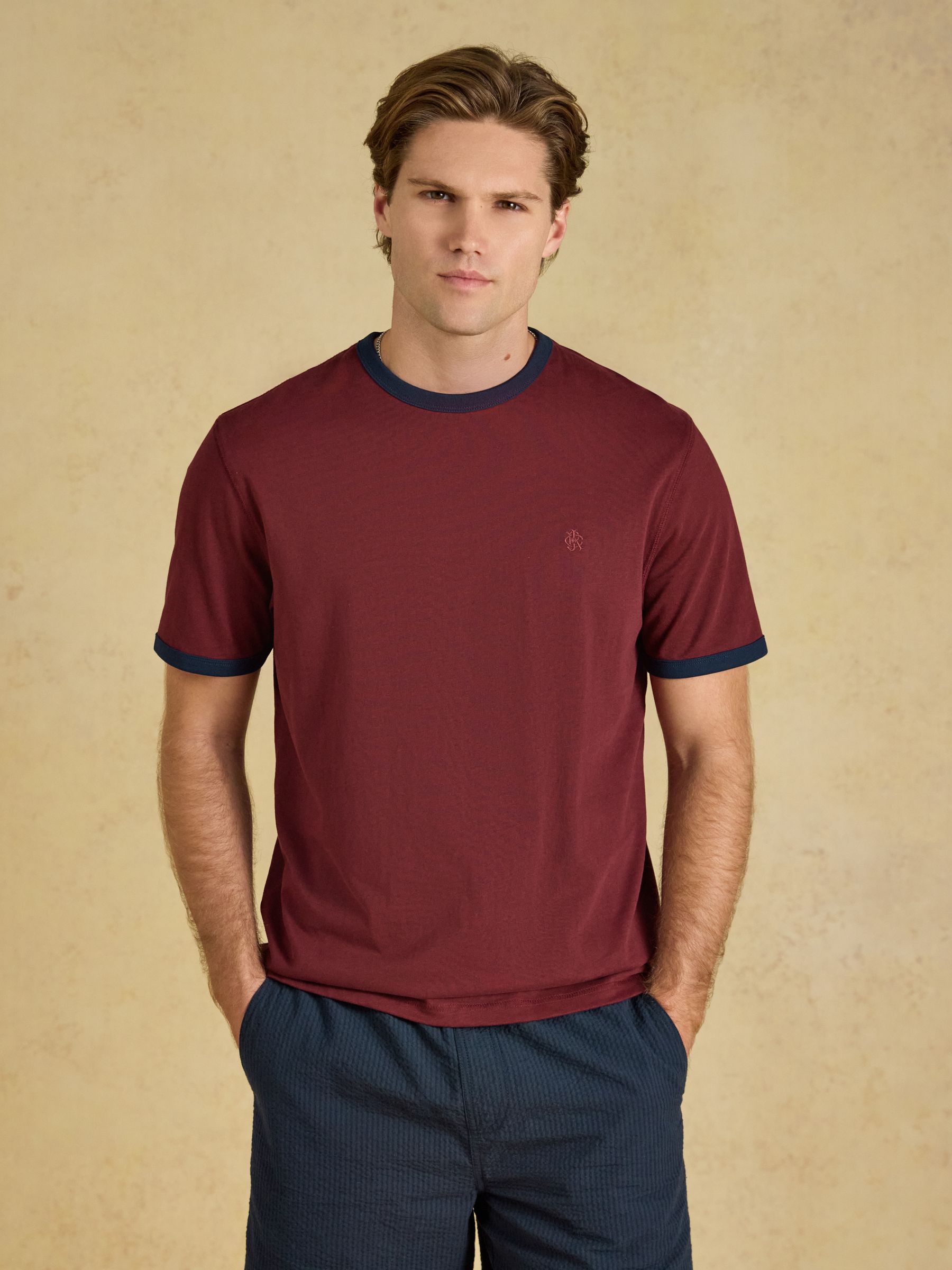 Rugby Club Burgundy Red Crew Neck Cotton T-Shirt - Image 1 of 7