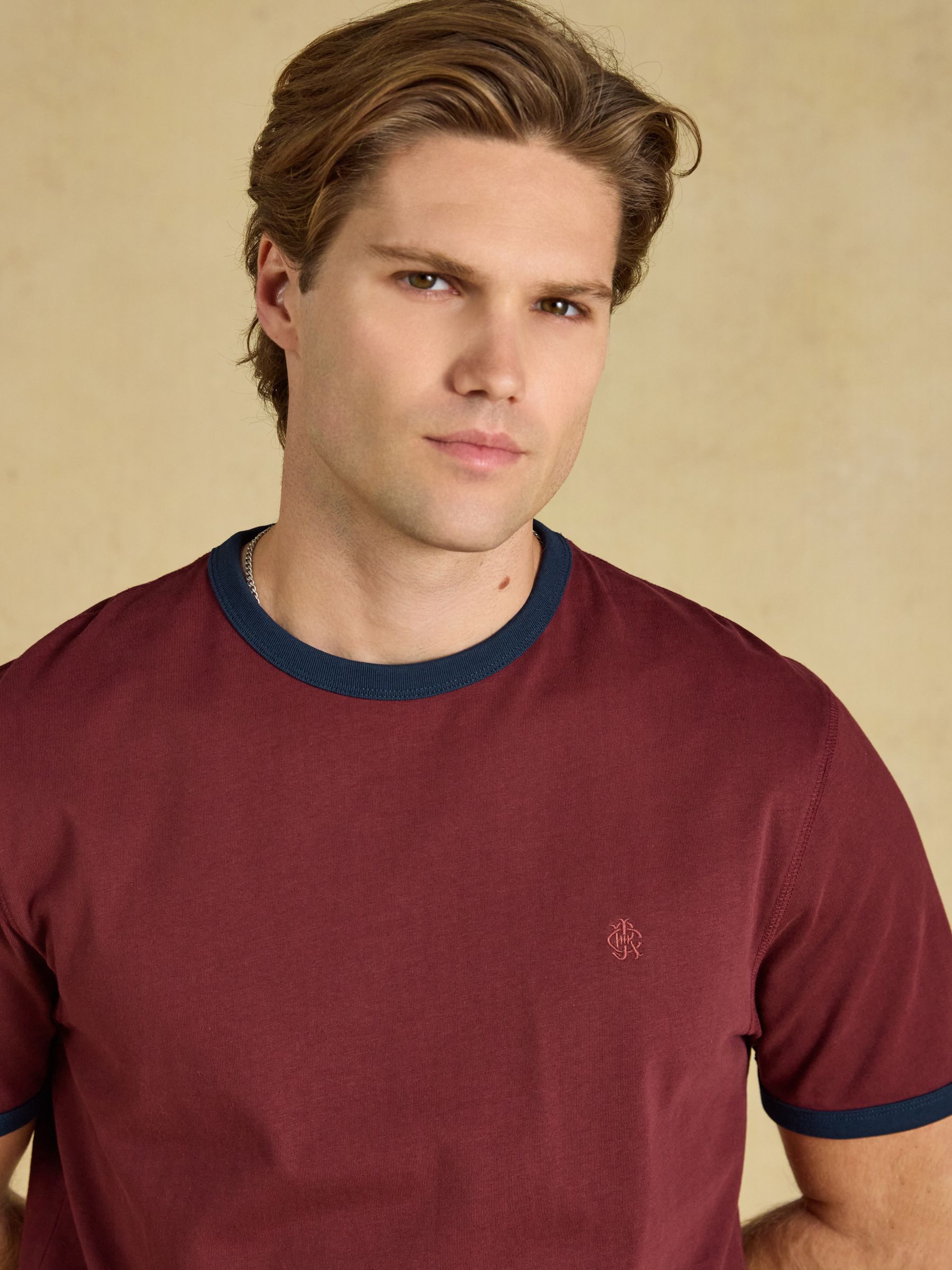 Rugby Club Burgundy Red Crew Neck Cotton T-Shirt - Image 3 of 7