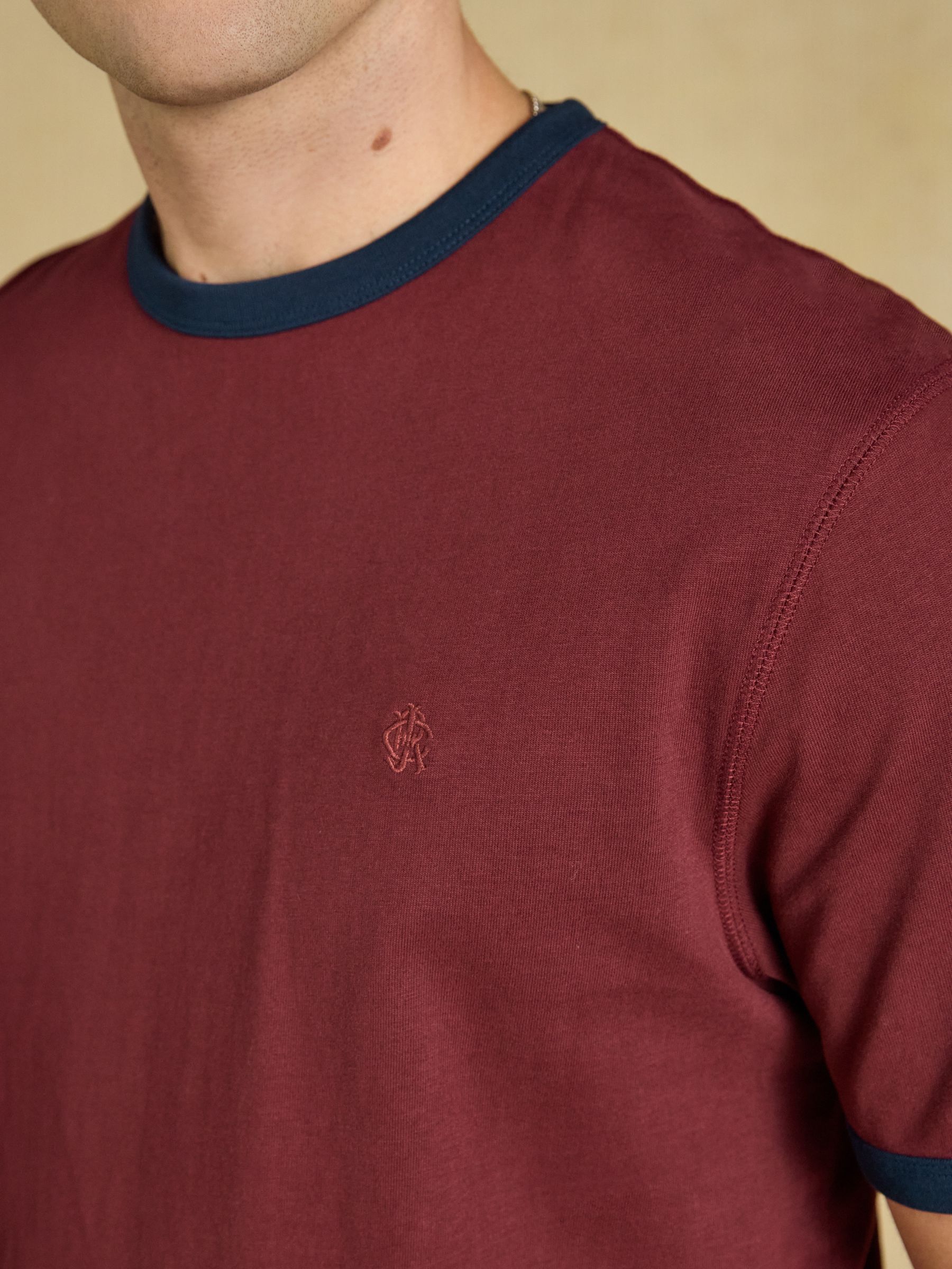 Rugby Club Burgundy Red Crew Neck Cotton T-Shirt - Image 6 of 7