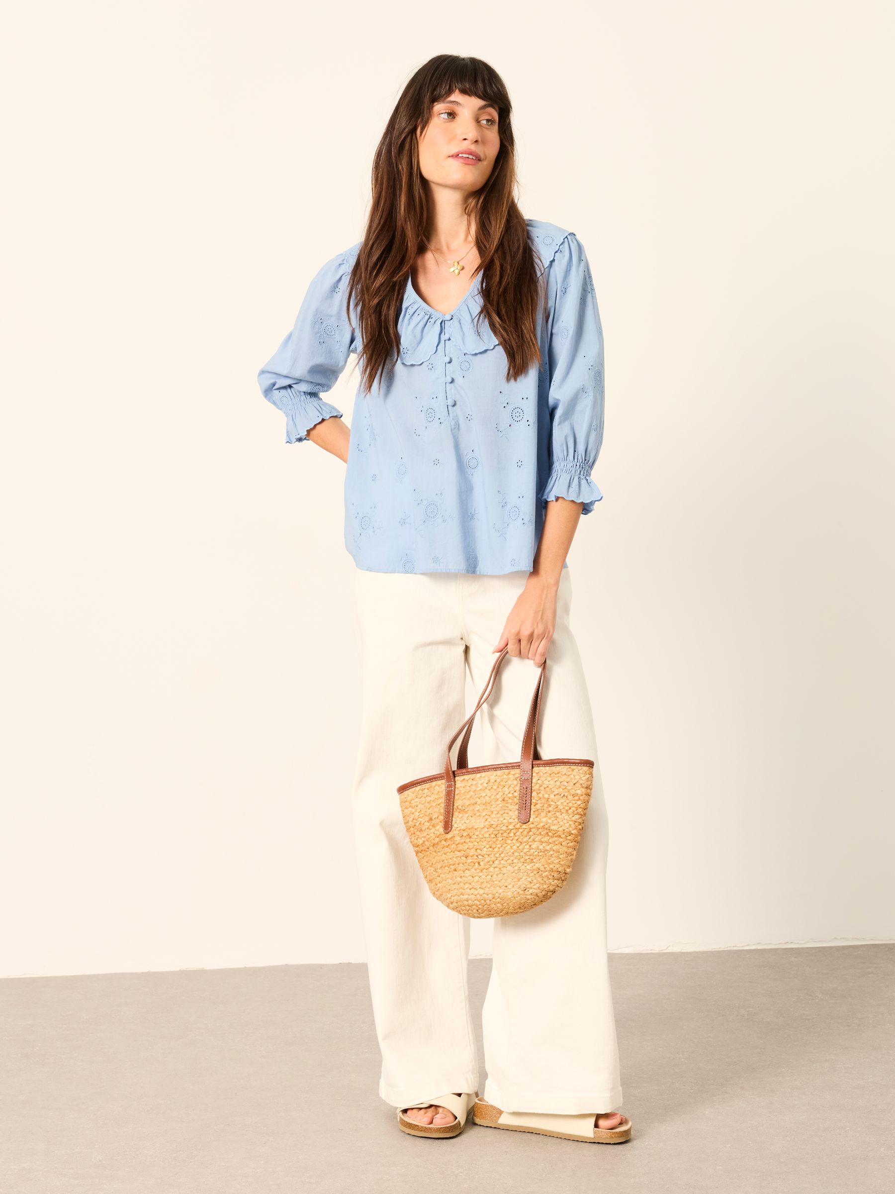 Carly Blue Regular Broderie Blouse - Image 3 of 6