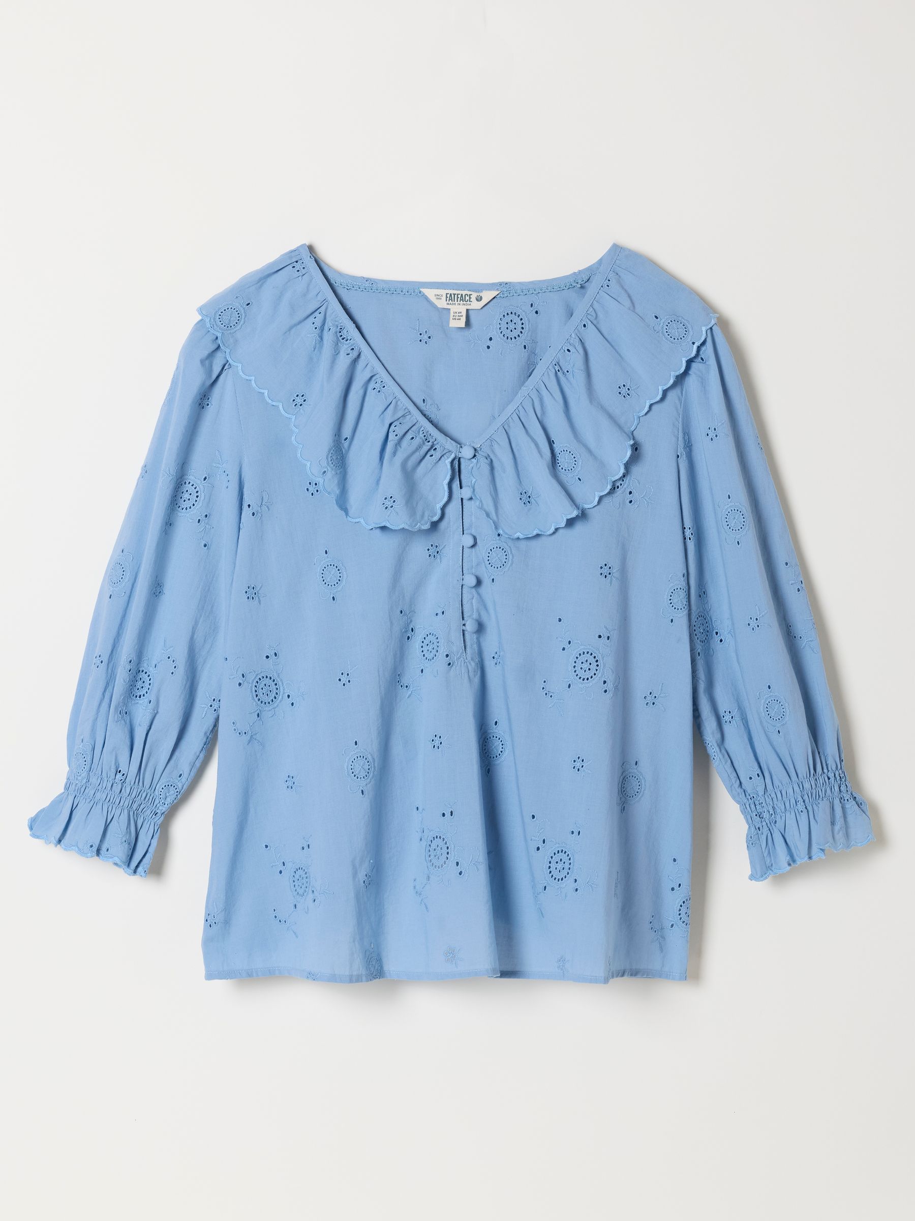 Carly Blue Regular Broderie Blouse - Image 6 of 6