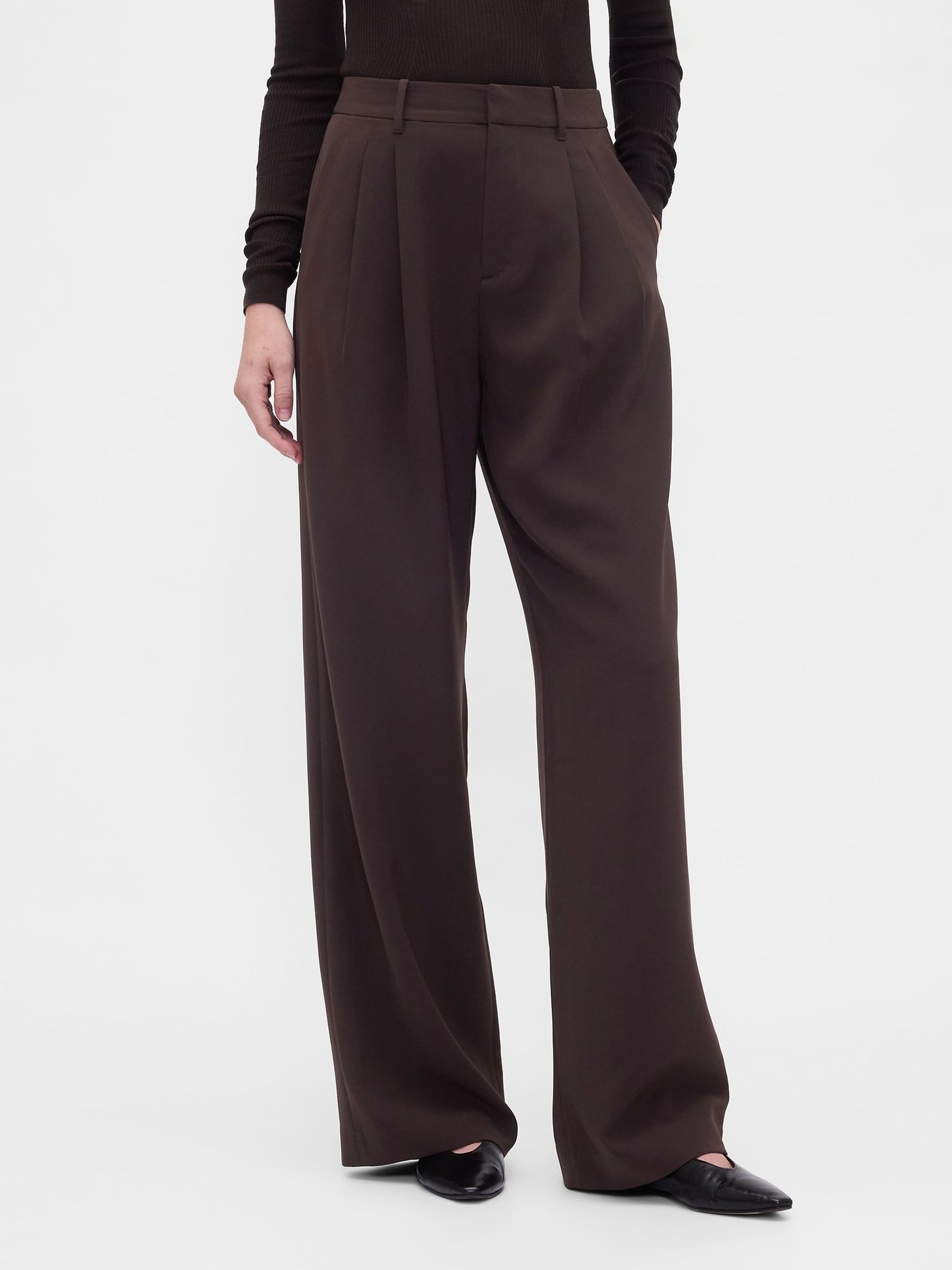 Brown 365 High Waisted Pleated Trousers - Image 1 of 6