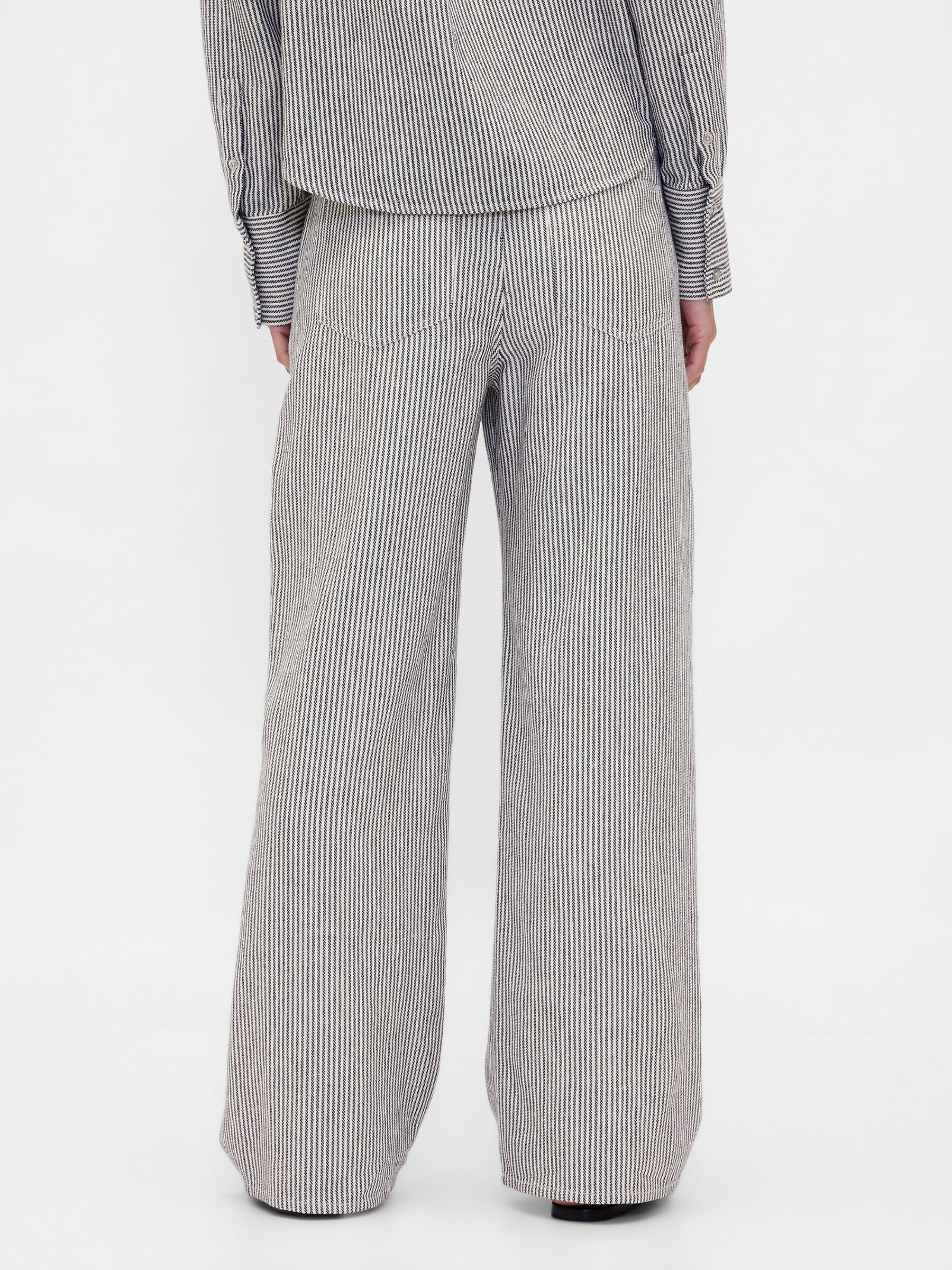 Grey Stripe Linen Cotton Wide-Leg Trousers - Image 2 of 4