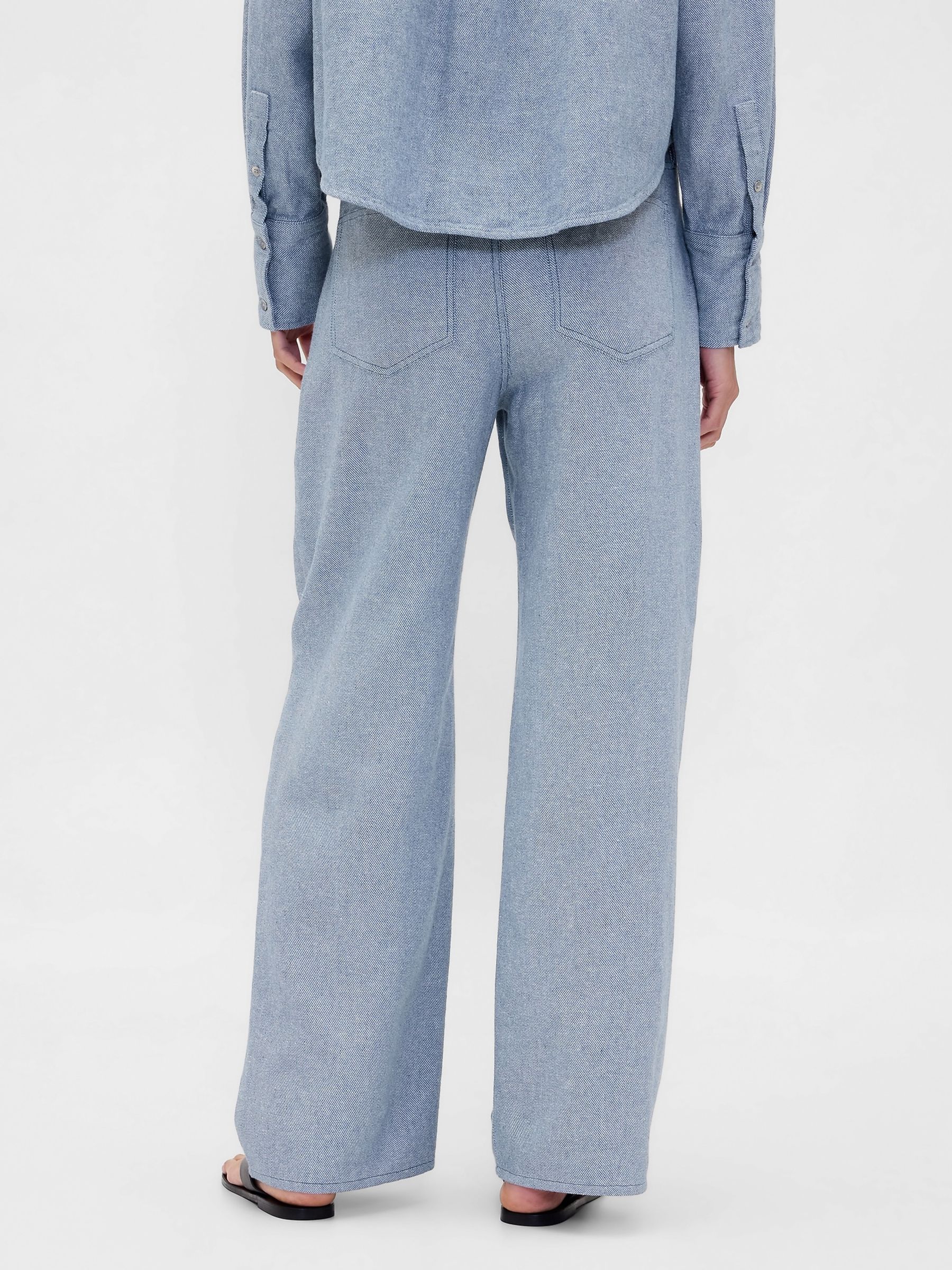 Light Blue Linen Cotton Wide-Leg Trousers - Image 2 of 4
