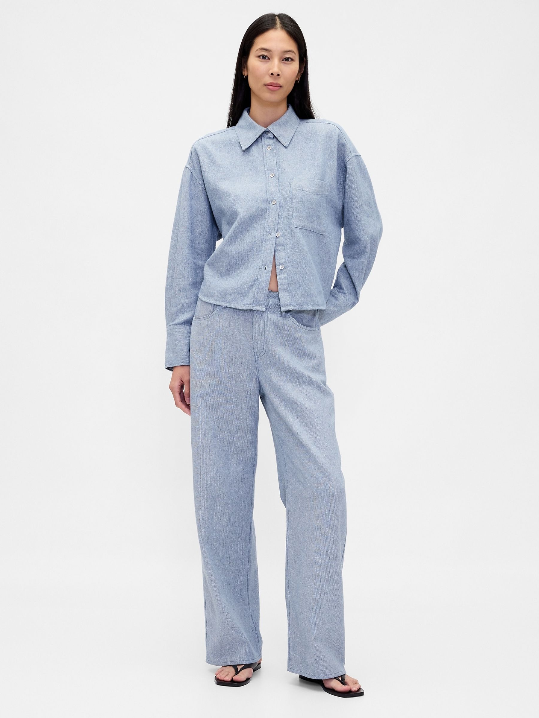 Light Blue Linen Cotton Wide-Leg Trousers - Image 4 of 4