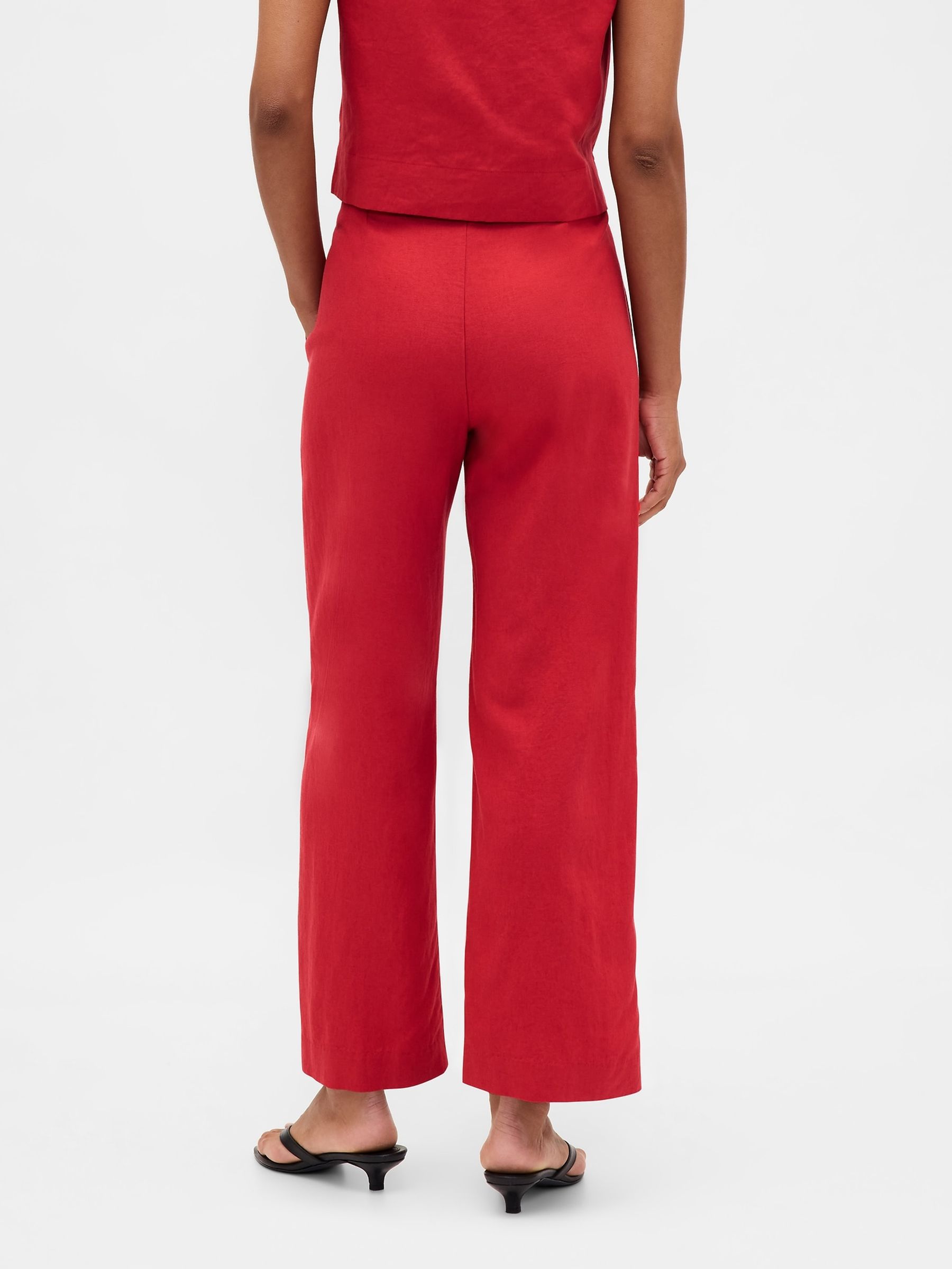 Red Linen Blend Relaxed Straight Trousers - Image 2 of 4