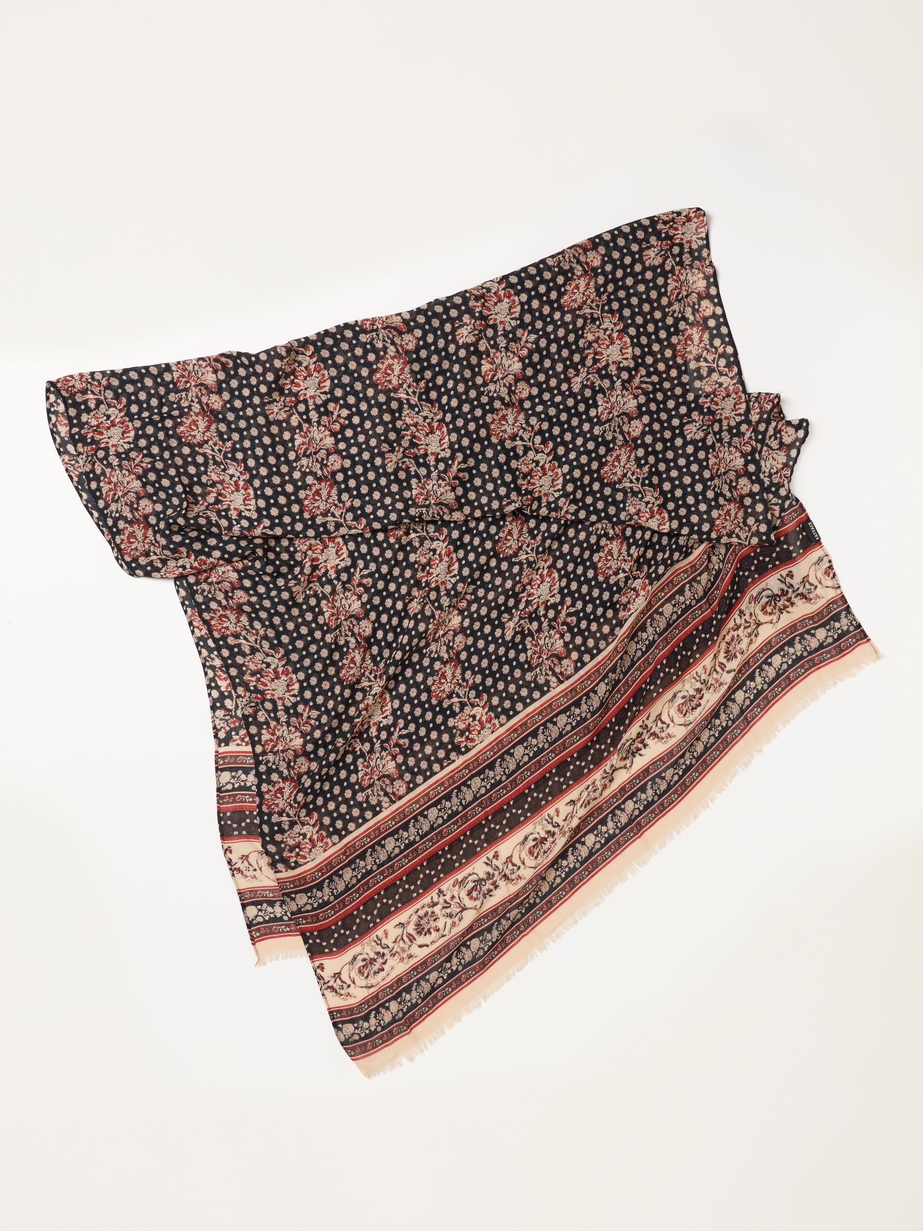 Black Linear Floral Lightweight Scarf - Image 3 of 3 Black Linear Floral Lightweight Scarf - Image 3 of 3