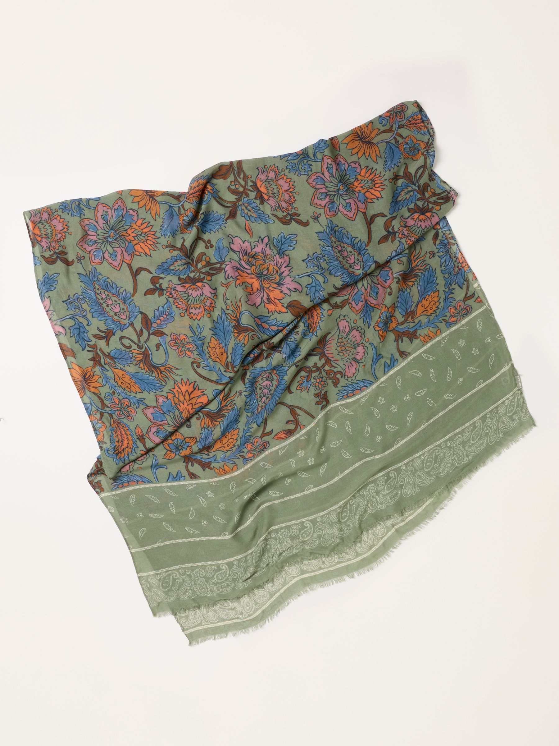 Green Paisley Floral Lightweight Scarf - Image 3 of 3 Green Paisley Floral Lightweight Scarf - Image 3 of 3
