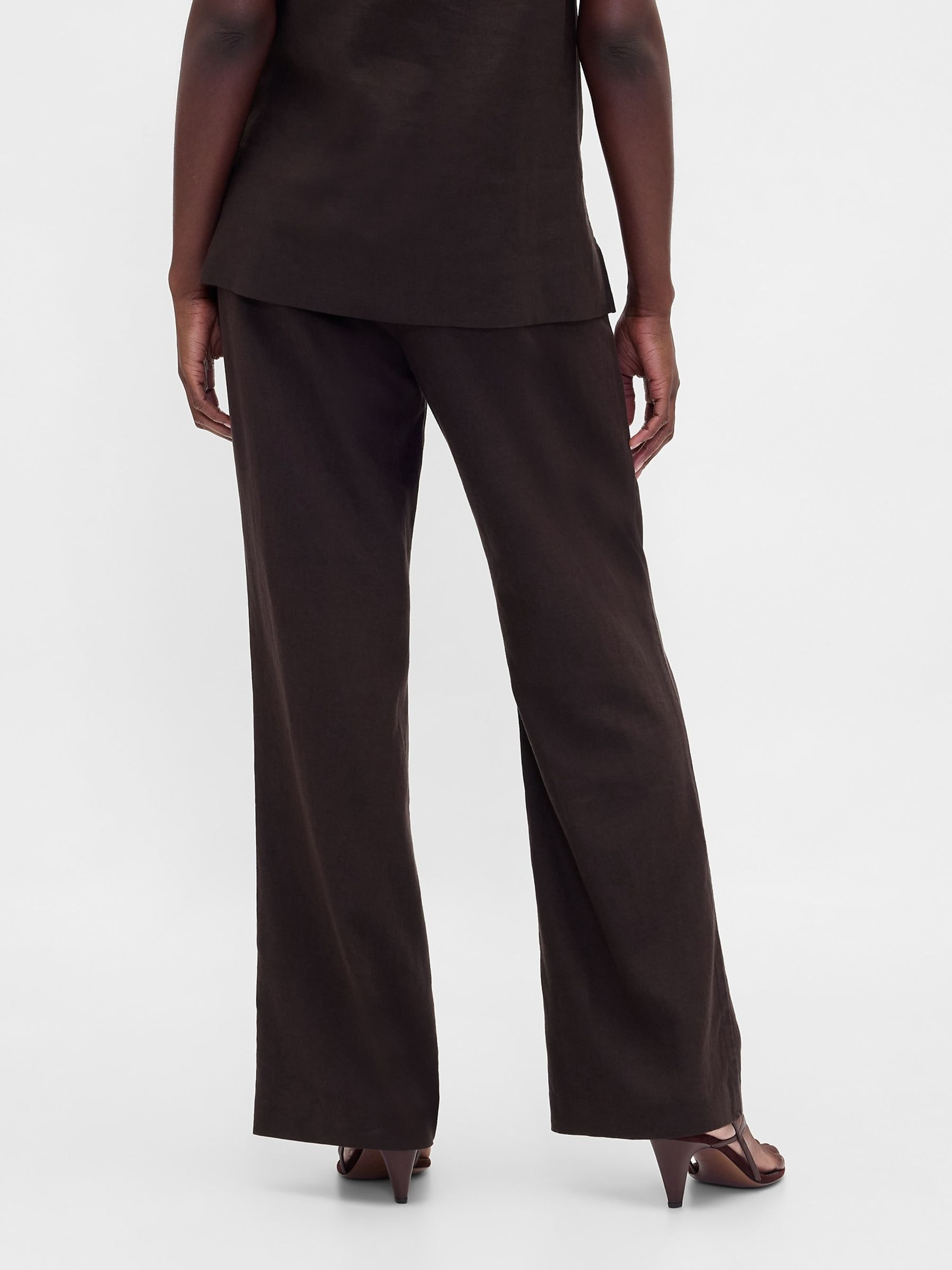 Brown Low Rise Linen-Blend Flare Trousers - Image 2 of 4