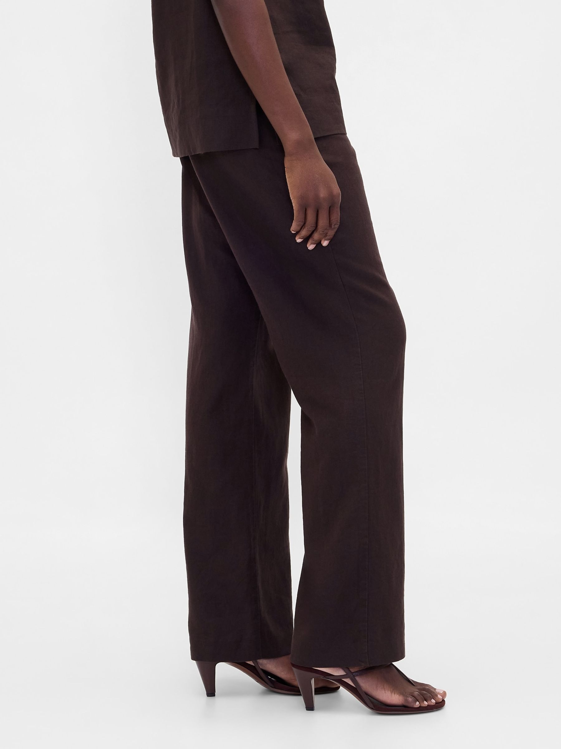 Brown Low Rise Linen-Blend Flare Trousers - Image 3 of 4