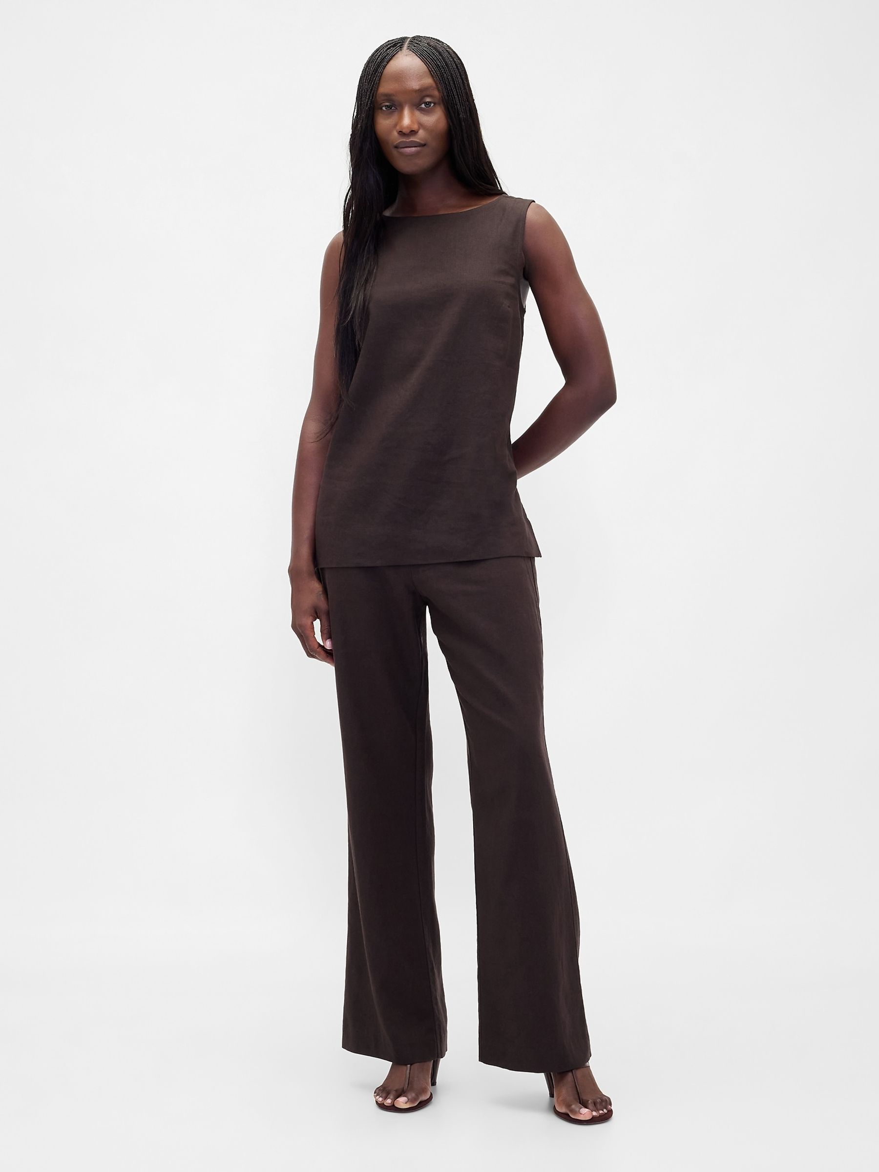 Brown Low Rise Linen-Blend Flare Trousers - Image 4 of 4